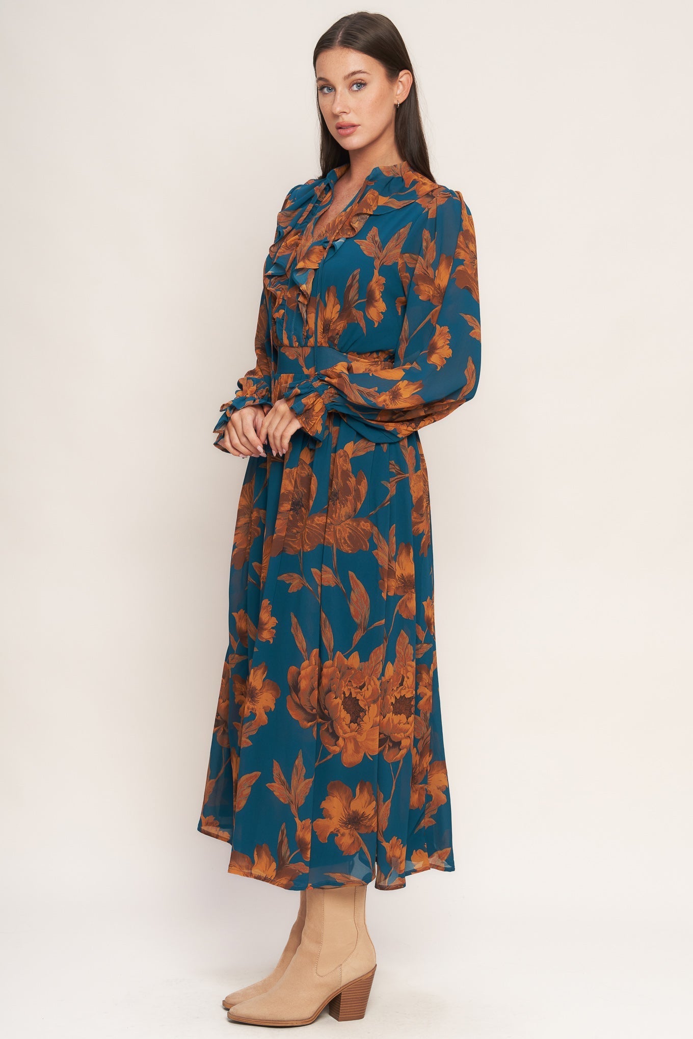 BURNISHED BOTANICA WOVEN MIDI DRESS