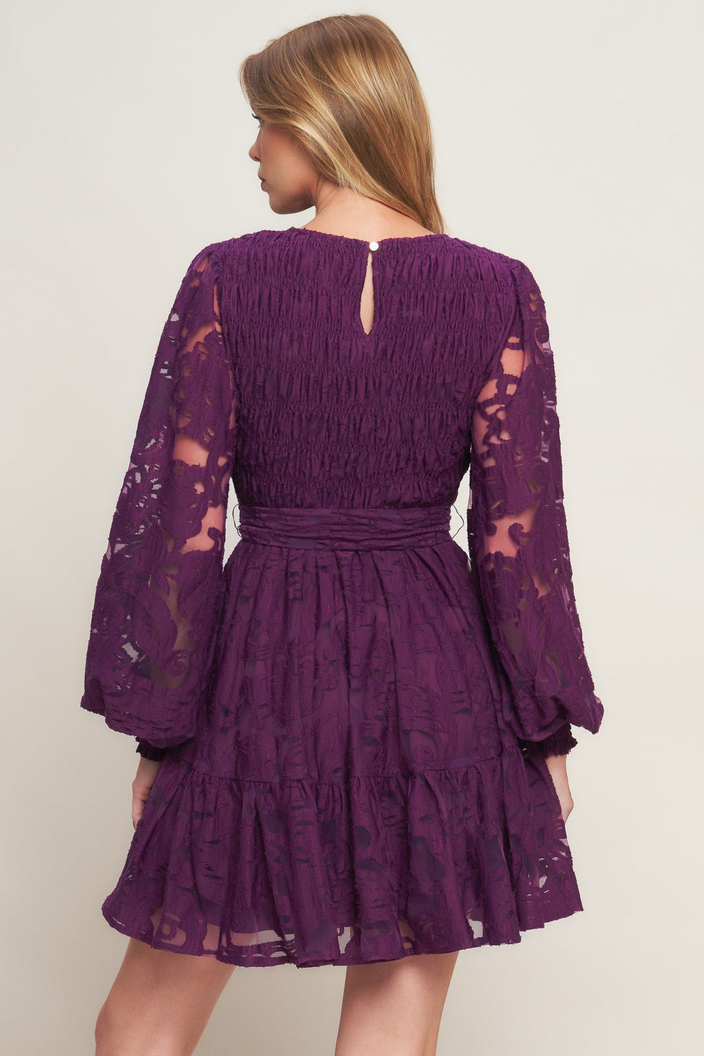 PASSION PLUM WOVEN LACE MINI DRESS