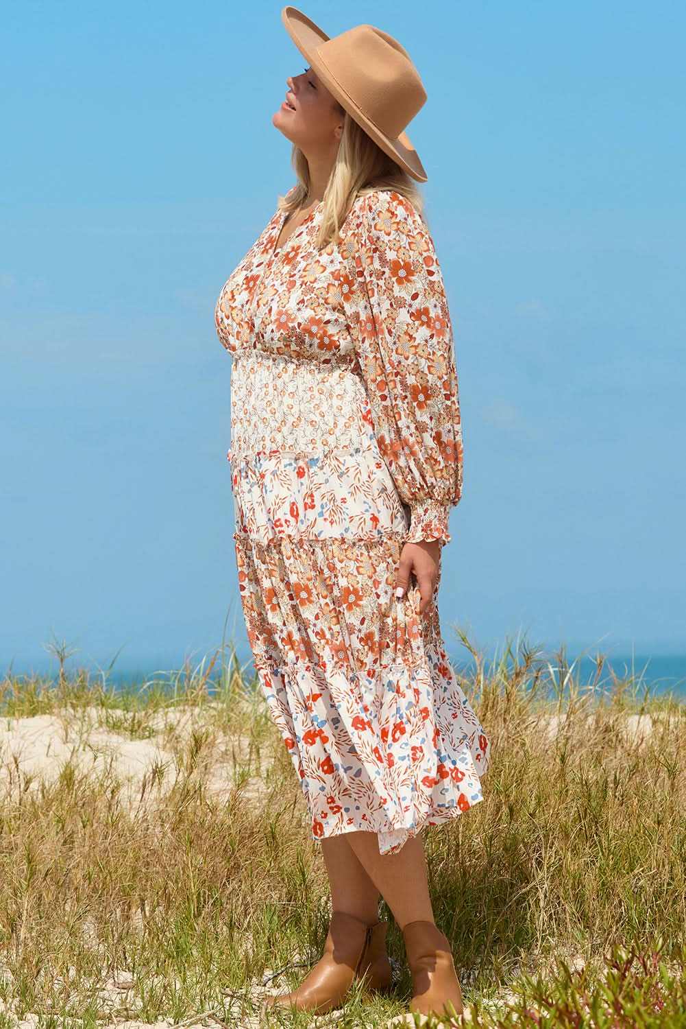 Khaki floral plus size maxi dress
