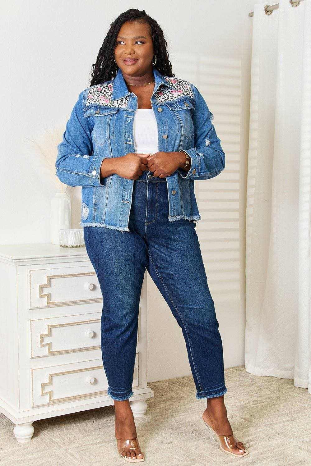 Premium Leopard floral distressed jacket