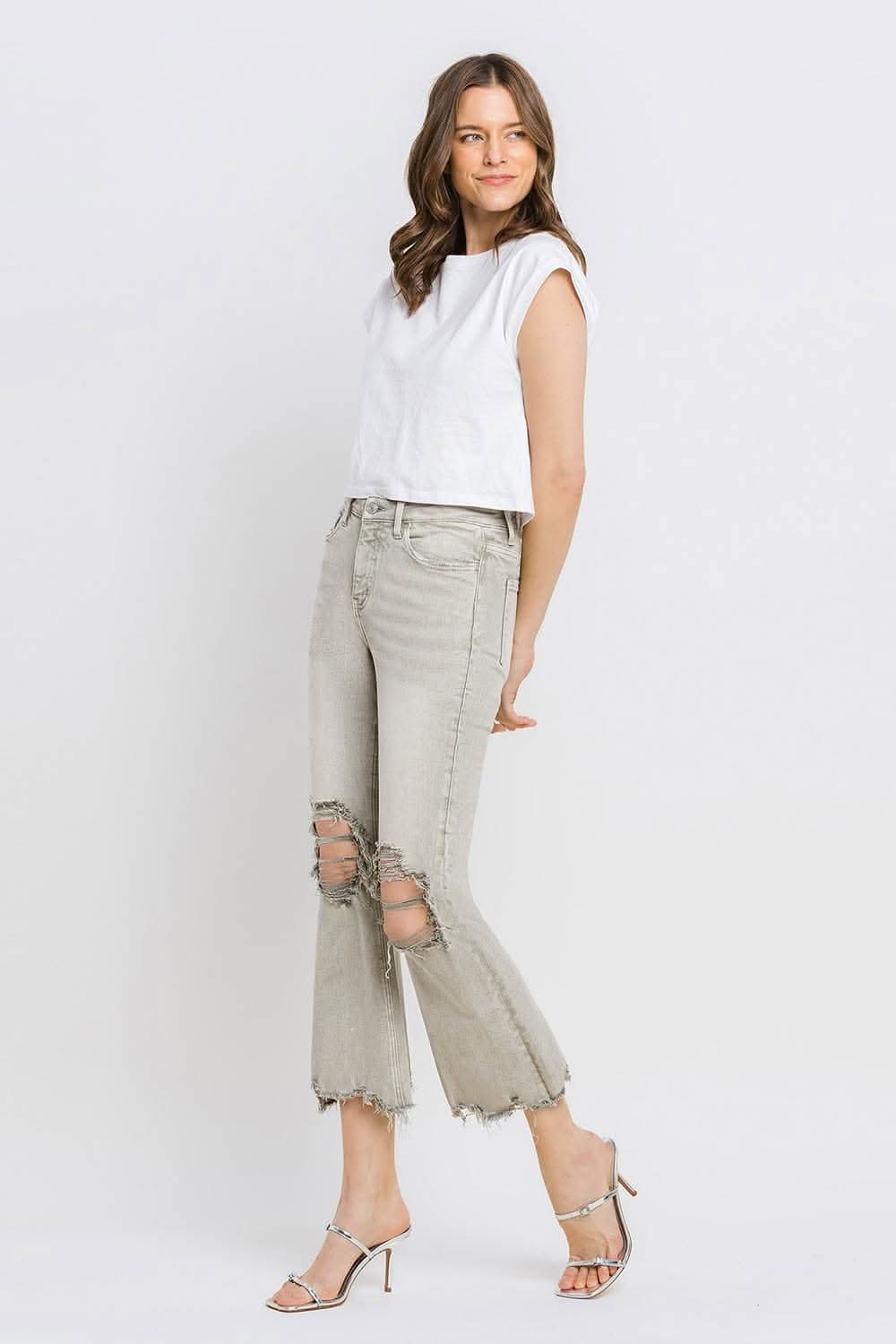 Premium Lovervet Distressed Raw Hem Cropped Flare Jeans