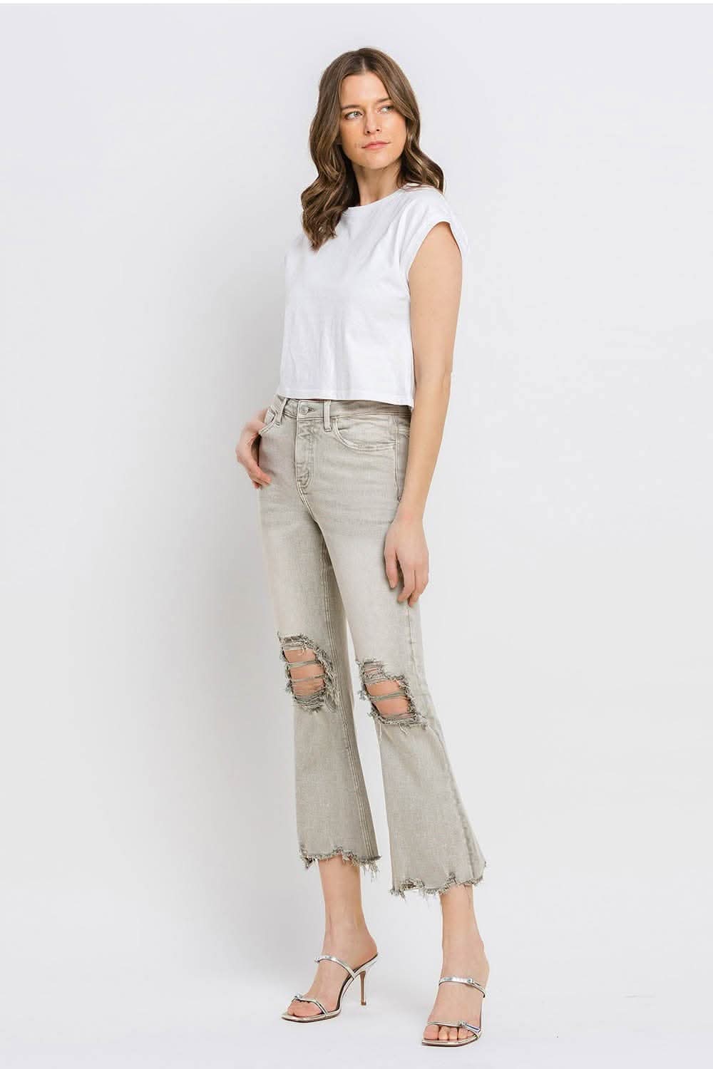 Premium Lovervet Distressed Raw Hem Cropped Flare Jeans