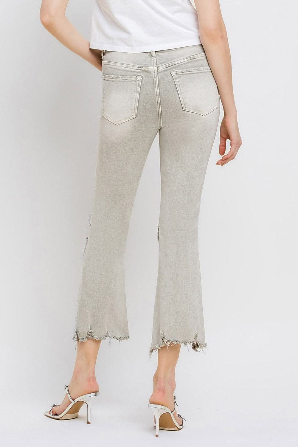 Premium Lovervet Distressed Raw Hem Cropped Flare Jeans