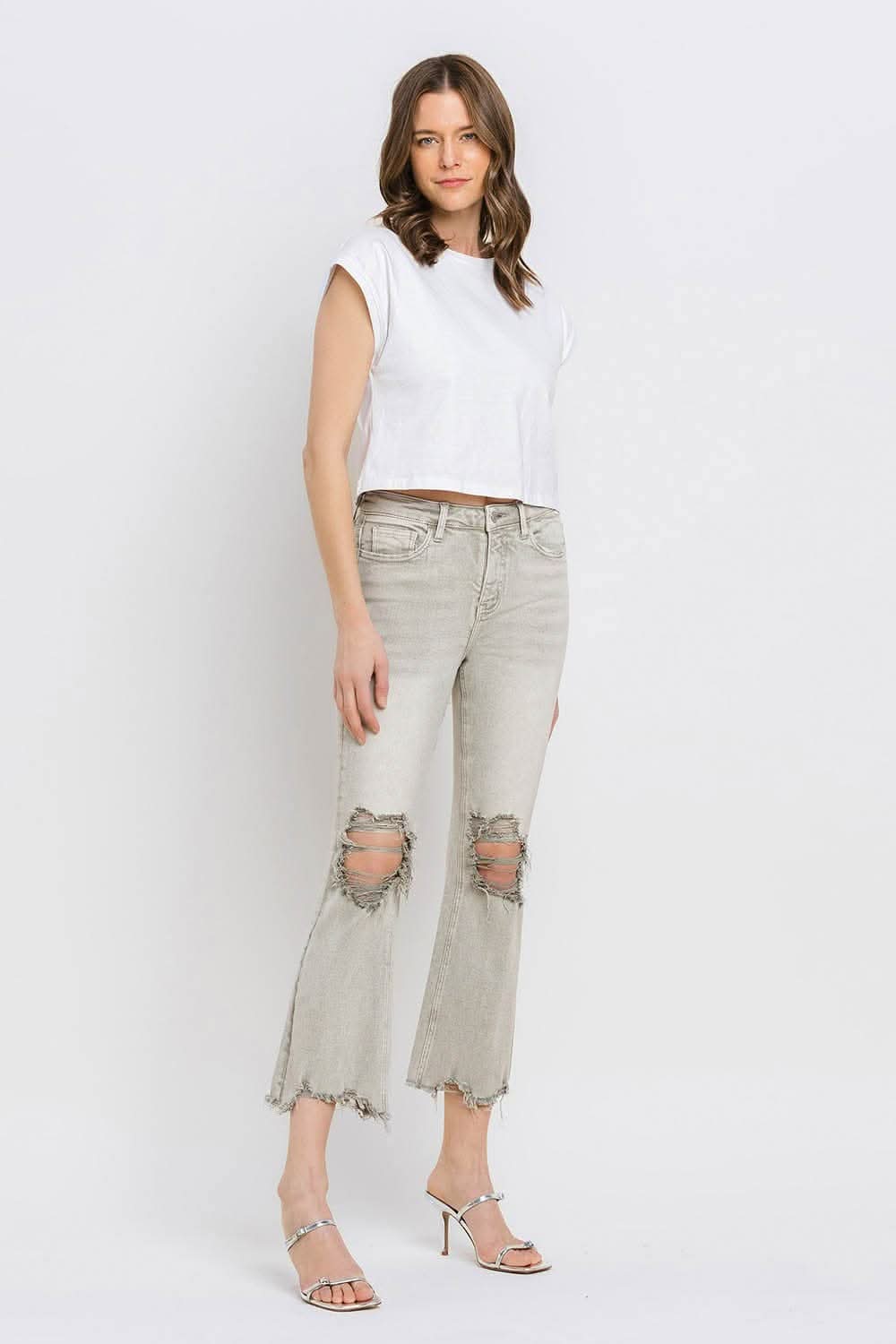 Premium Lovervet Distressed Raw Hem Cropped Flare Jeans