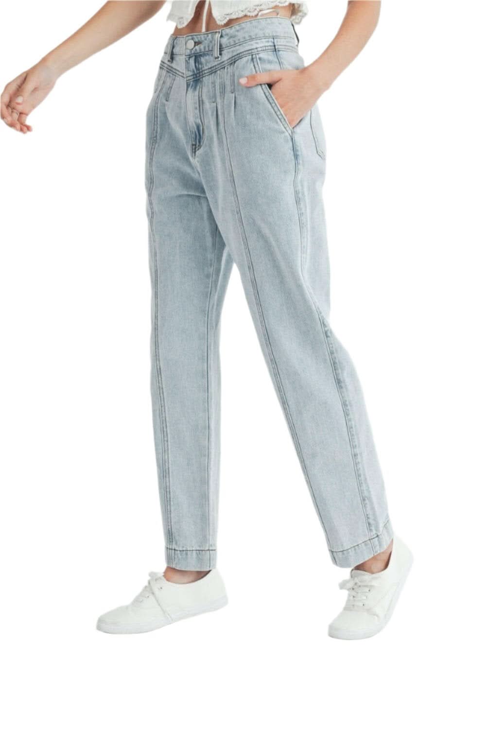 Premium MABLE Pleated Front Detail Straight Jeans