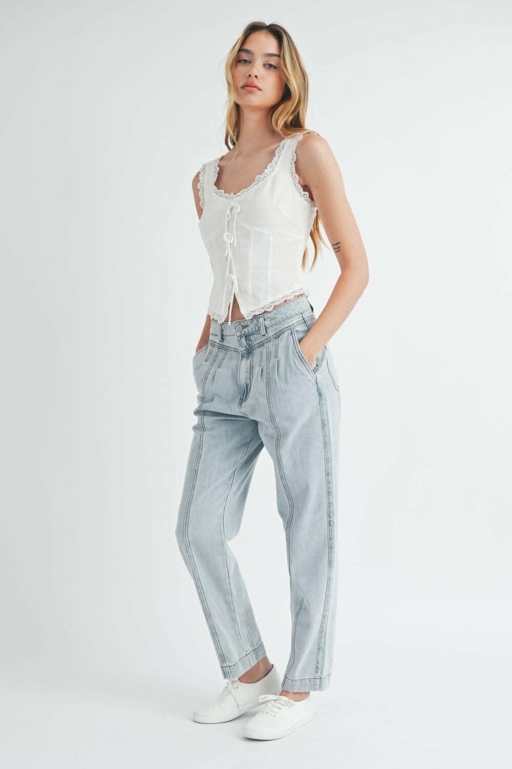 Premium MABLE Pleated Front Detail Straight Jeans