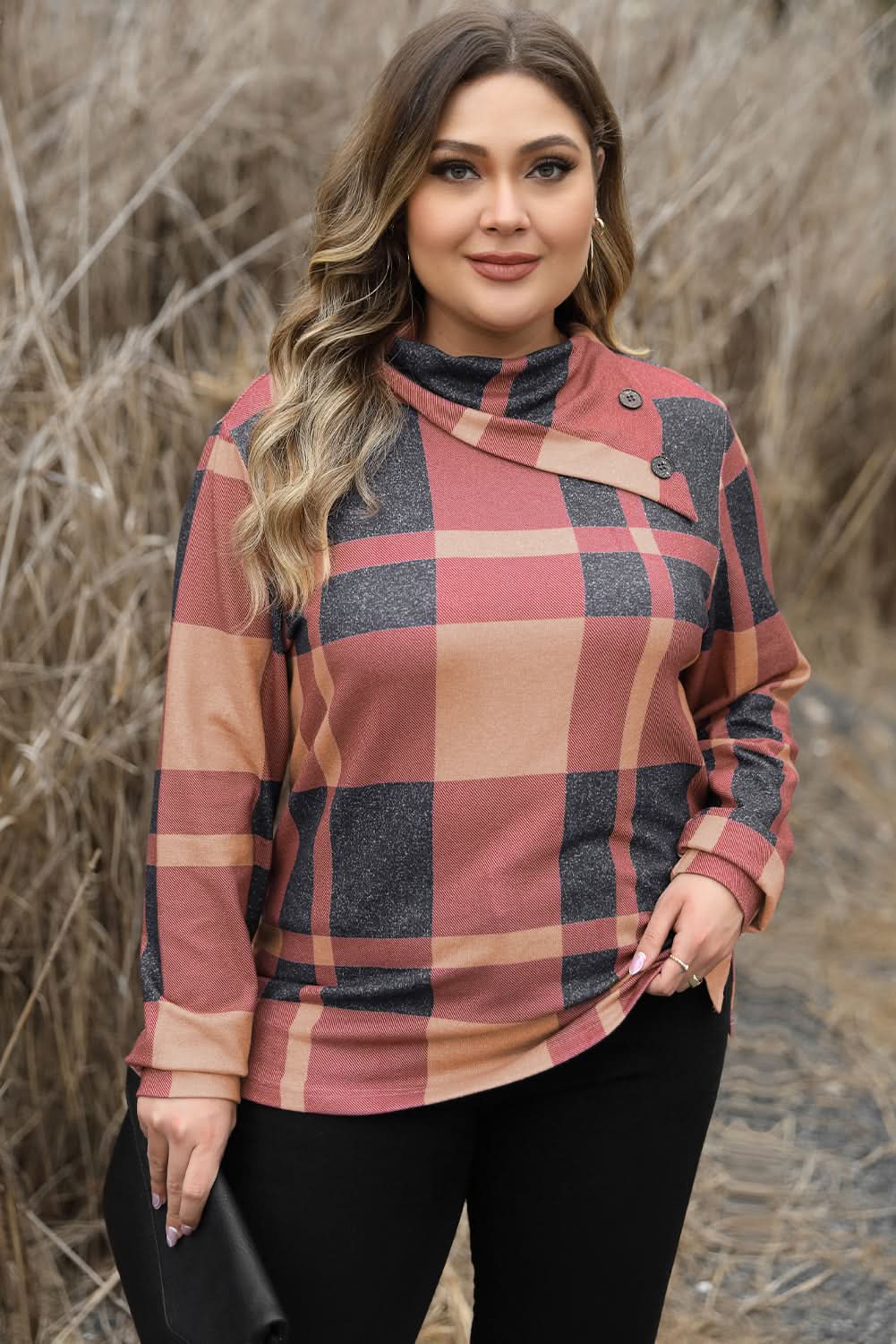 Mineral red plus size plaid top