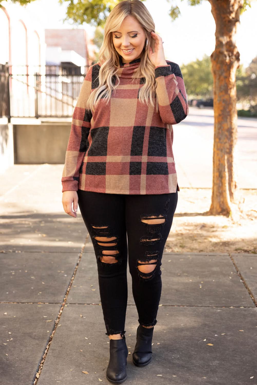 Mineral red plus size plaid top