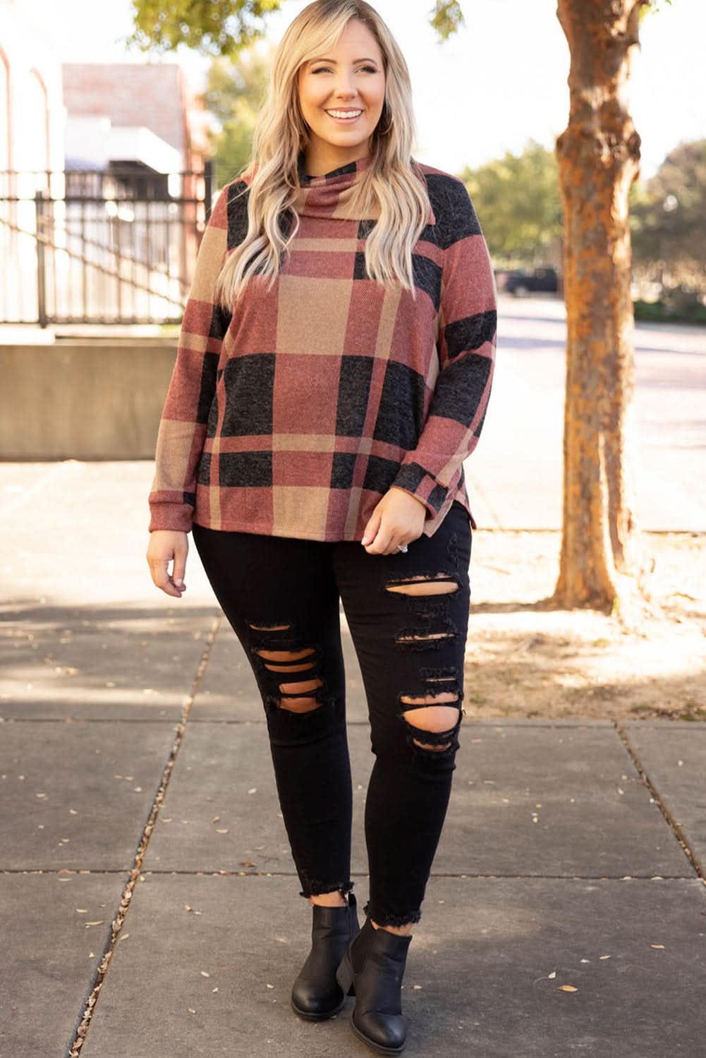 Mineral red plus size plaid top