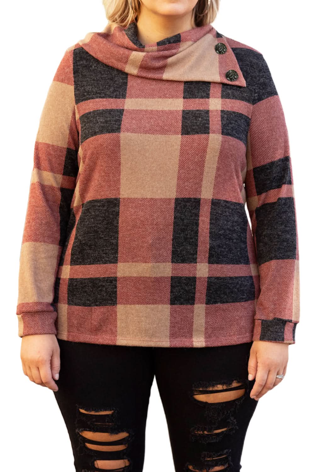 Mineral red plus size plaid top