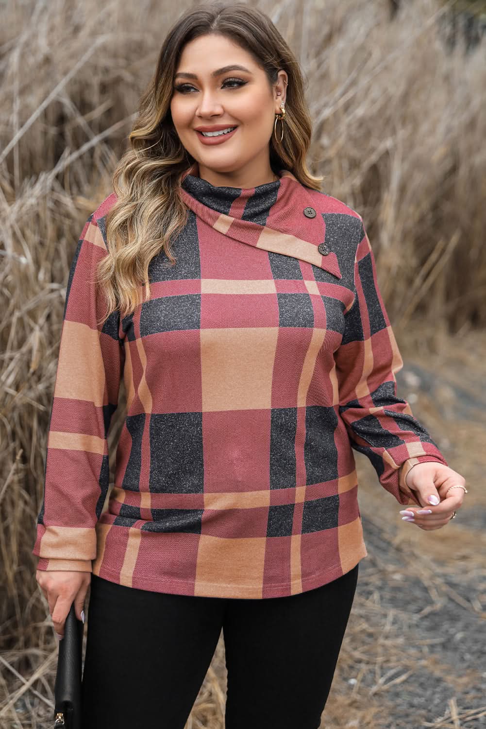 Mineral red plus size plaid top