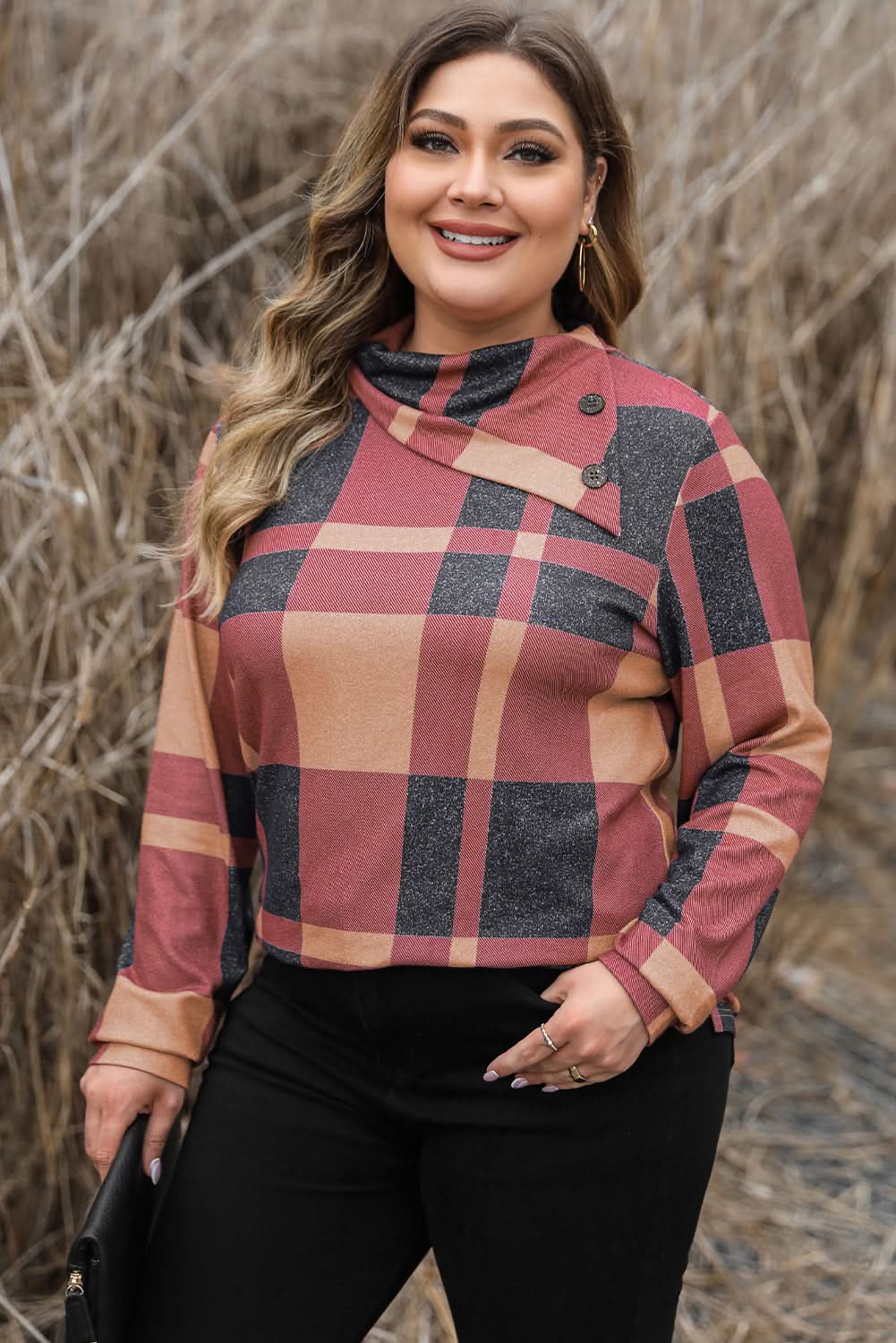 Mineral red plus size plaid top