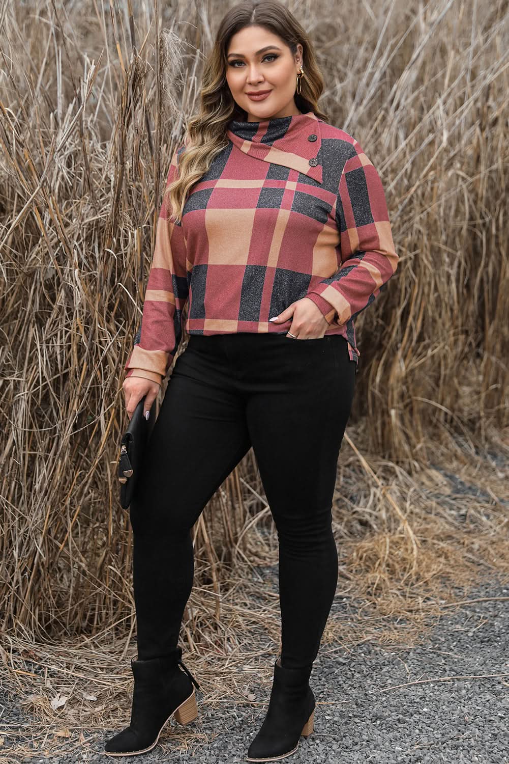 Mineral red plus size plaid top