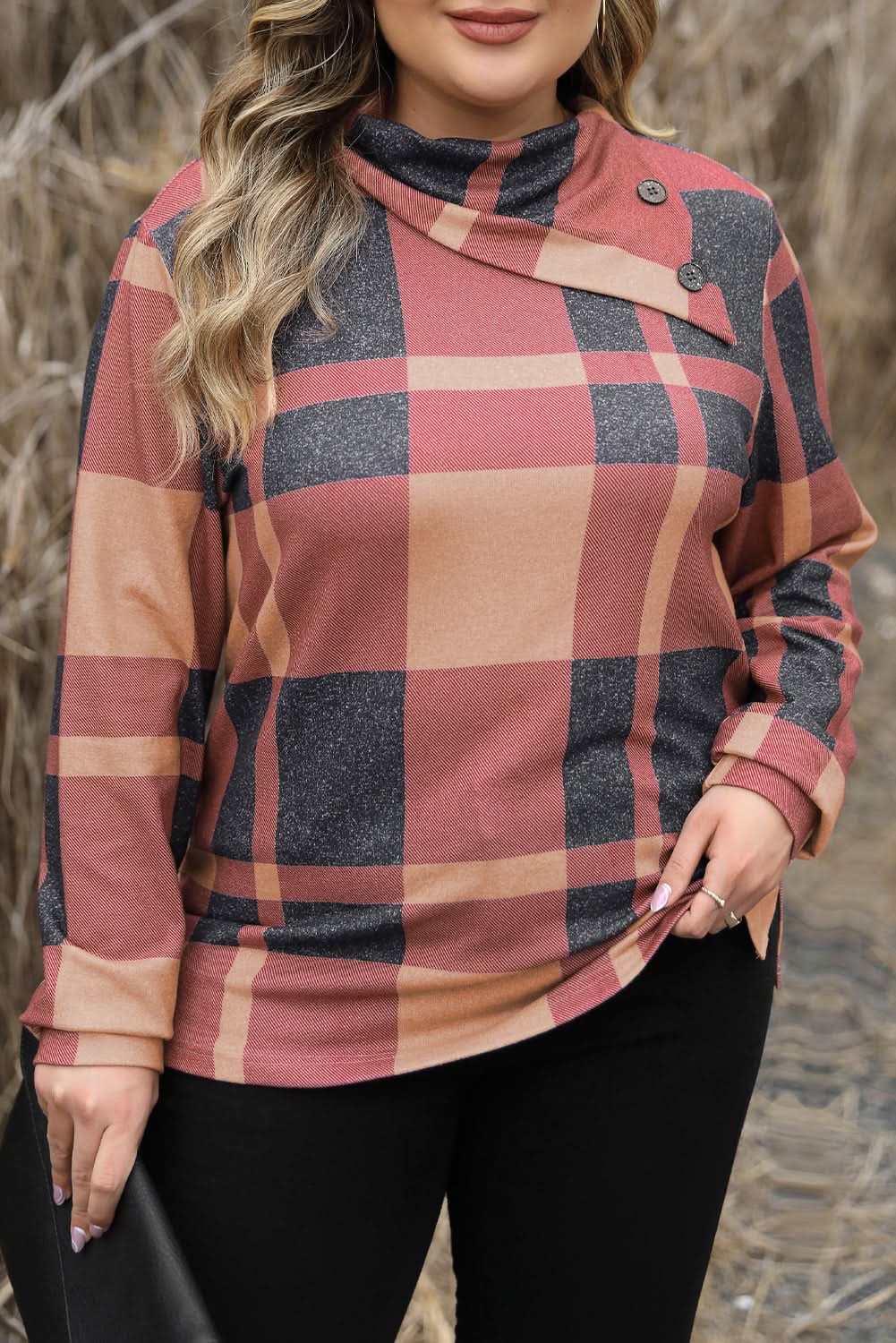 Mineral red plus size plaid top