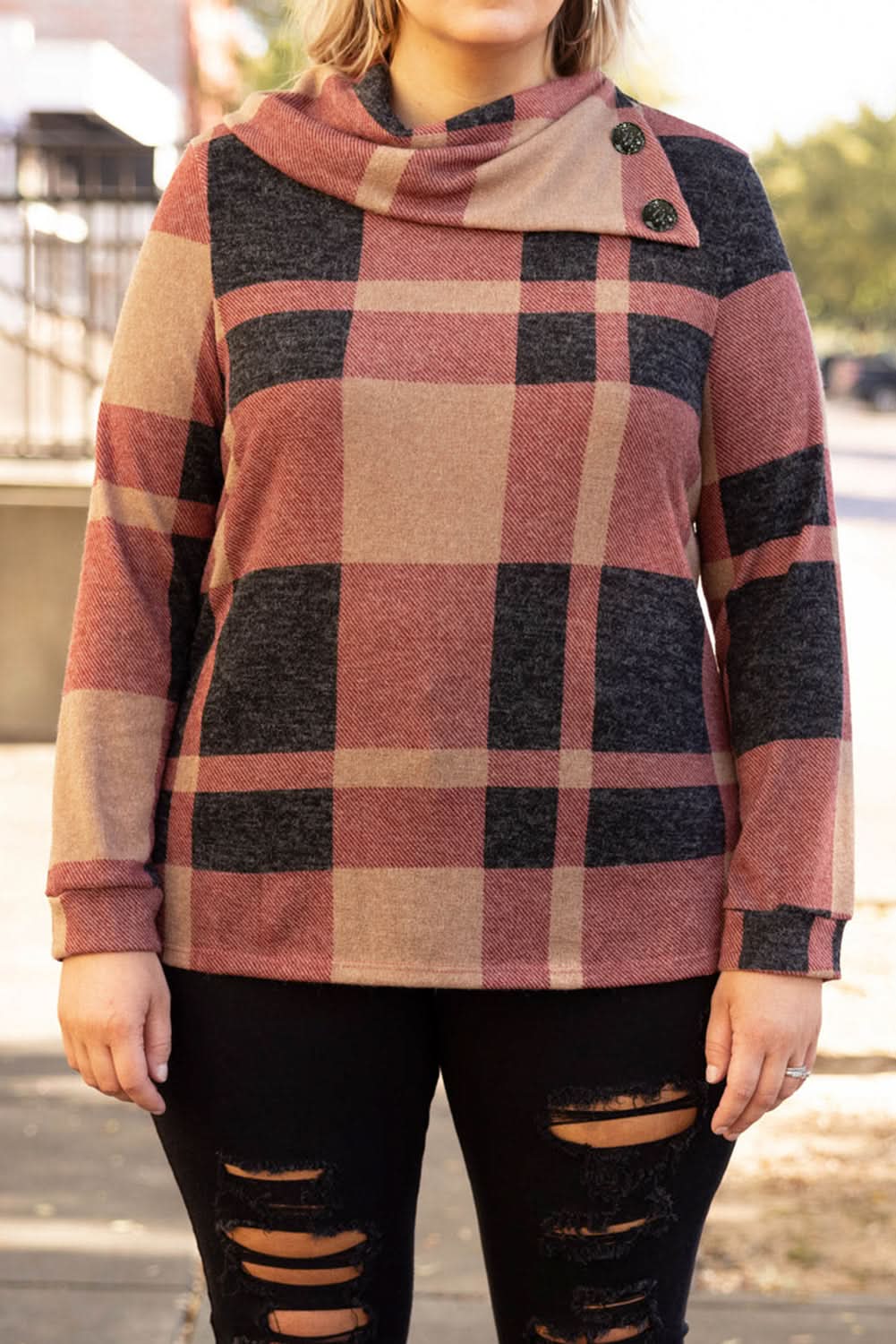 Mineral red plus size plaid top