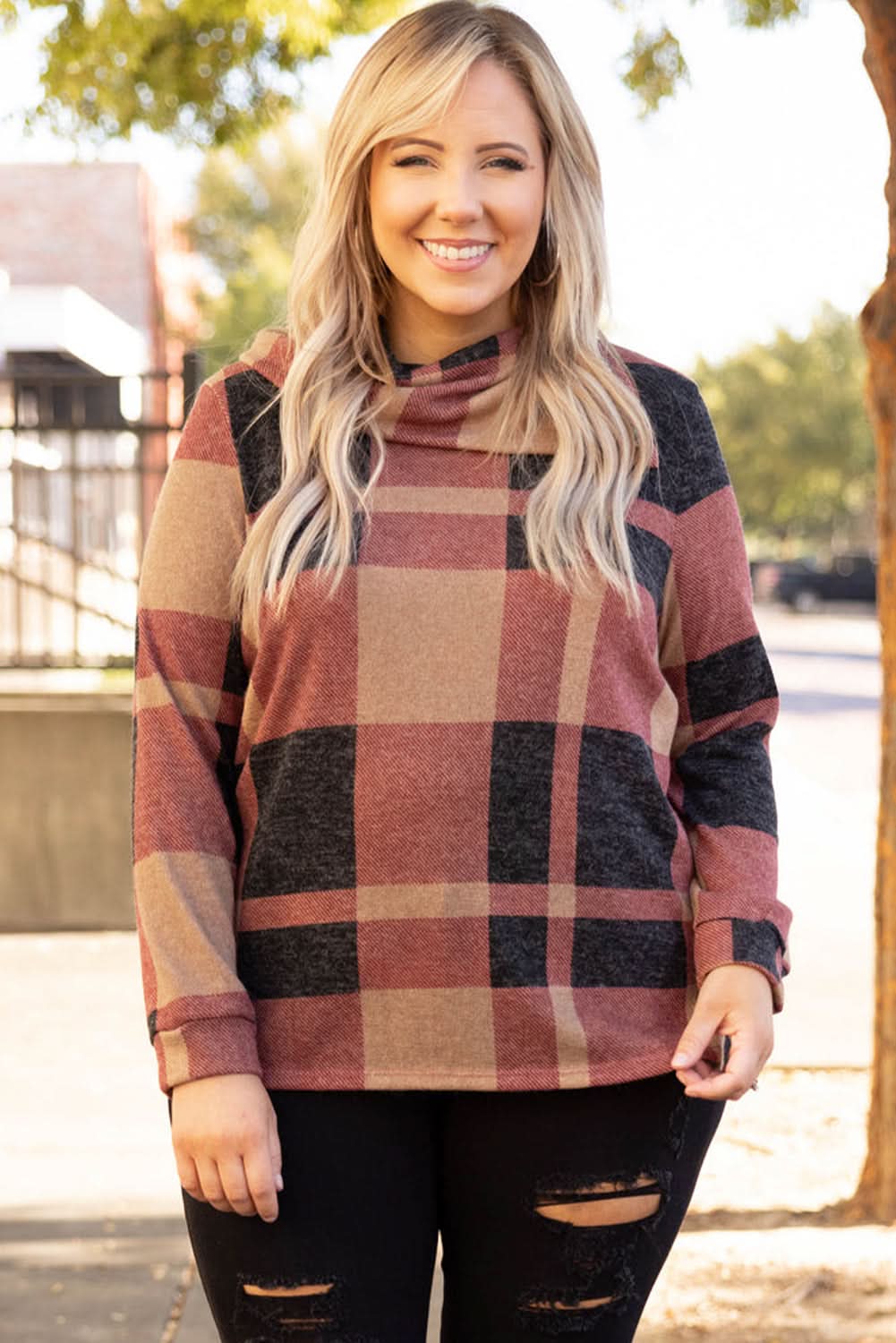 Mineral red plus size plaid top