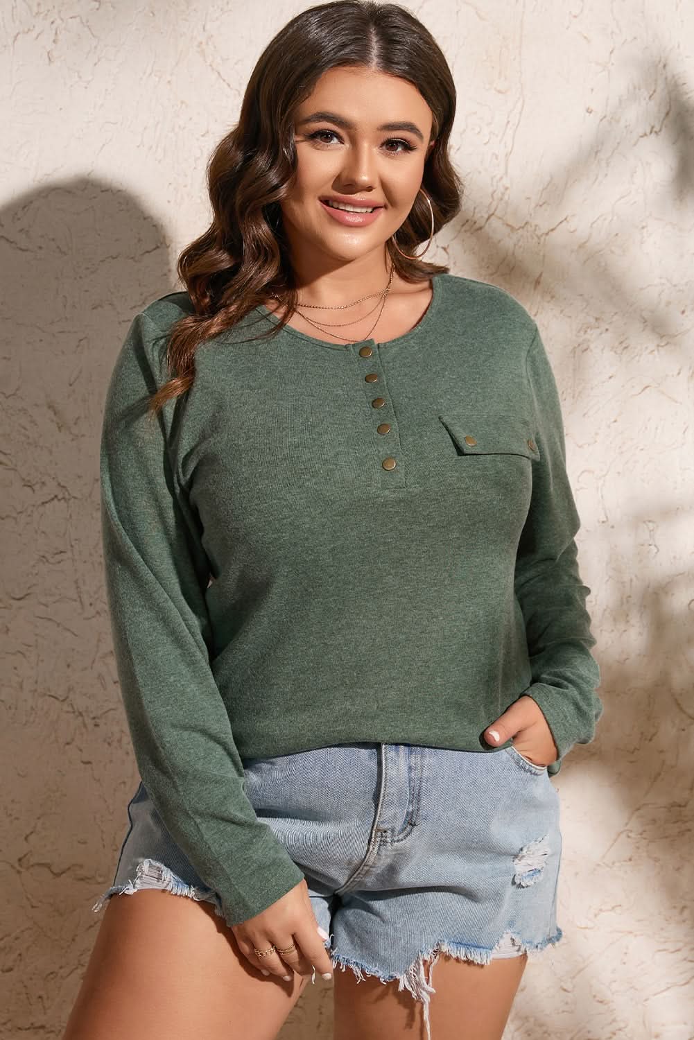 Mist green plus size Henley top
