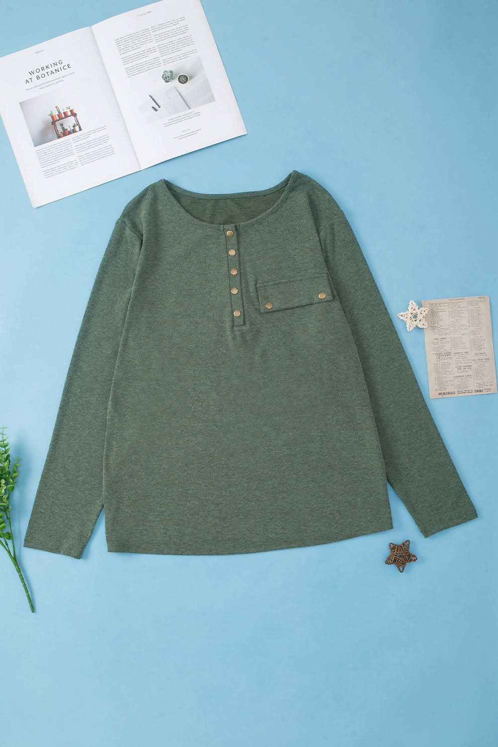 Mist green plus size Henley top