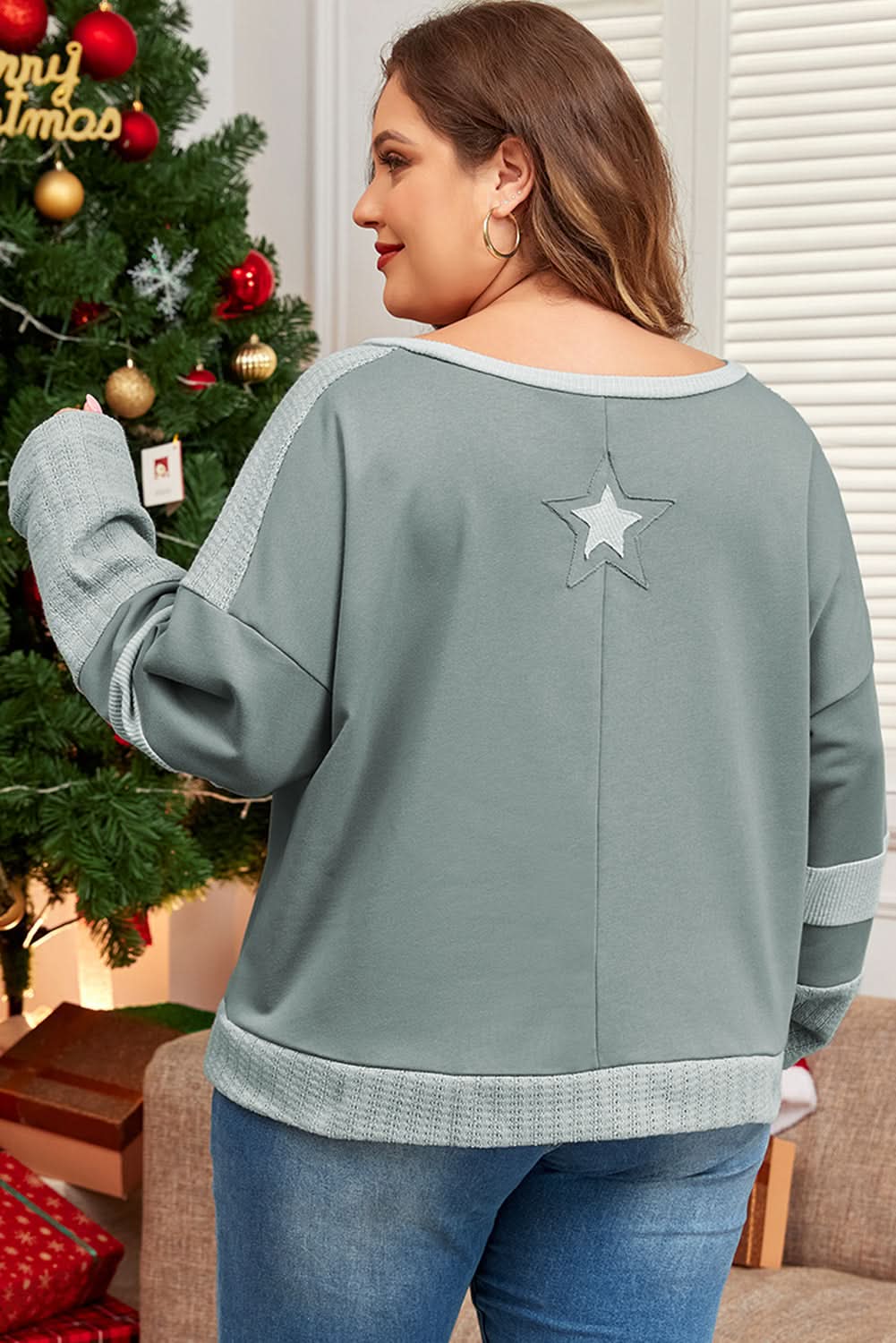 Mist green starry patchwork tee