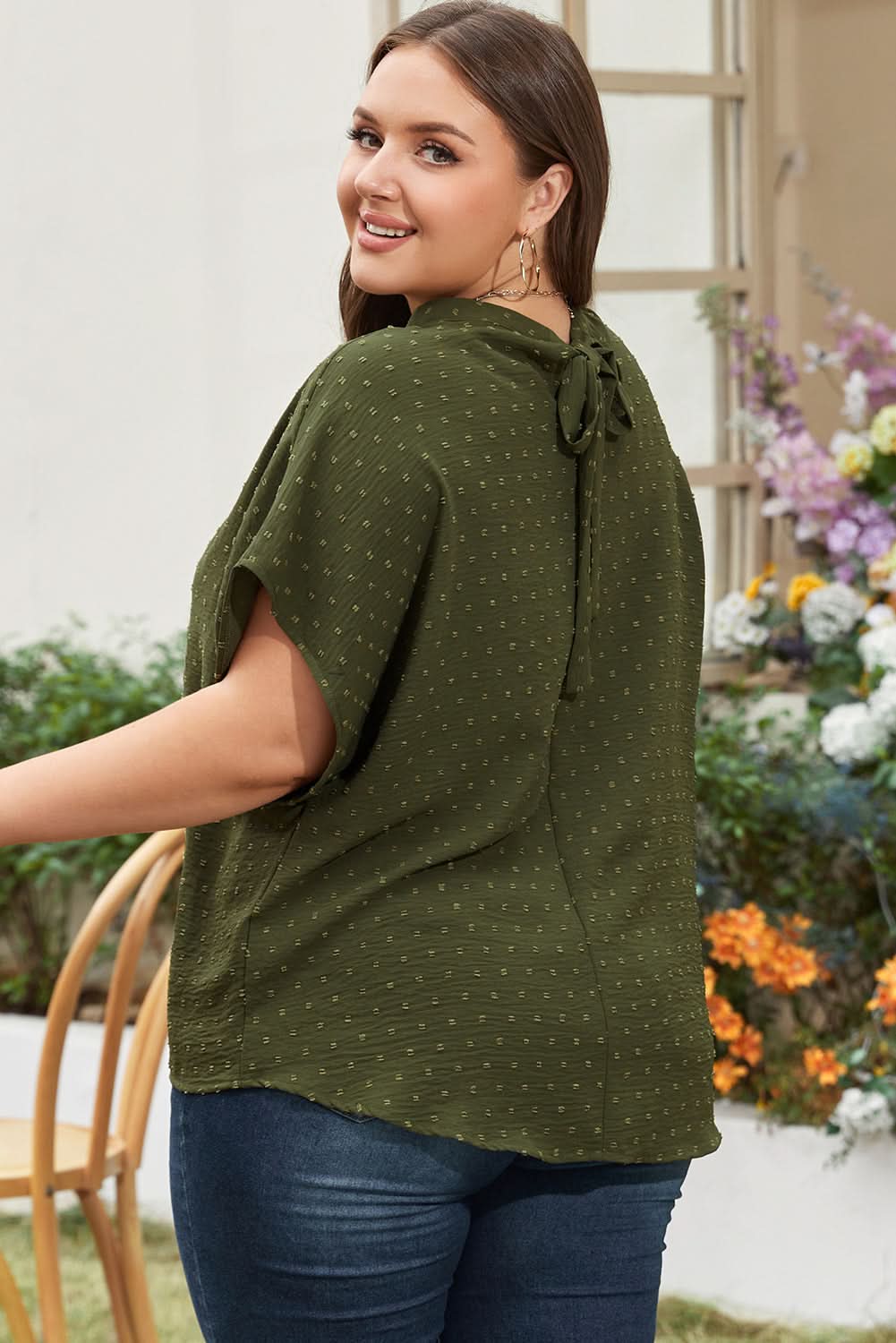Moss green plus size swiss dot top