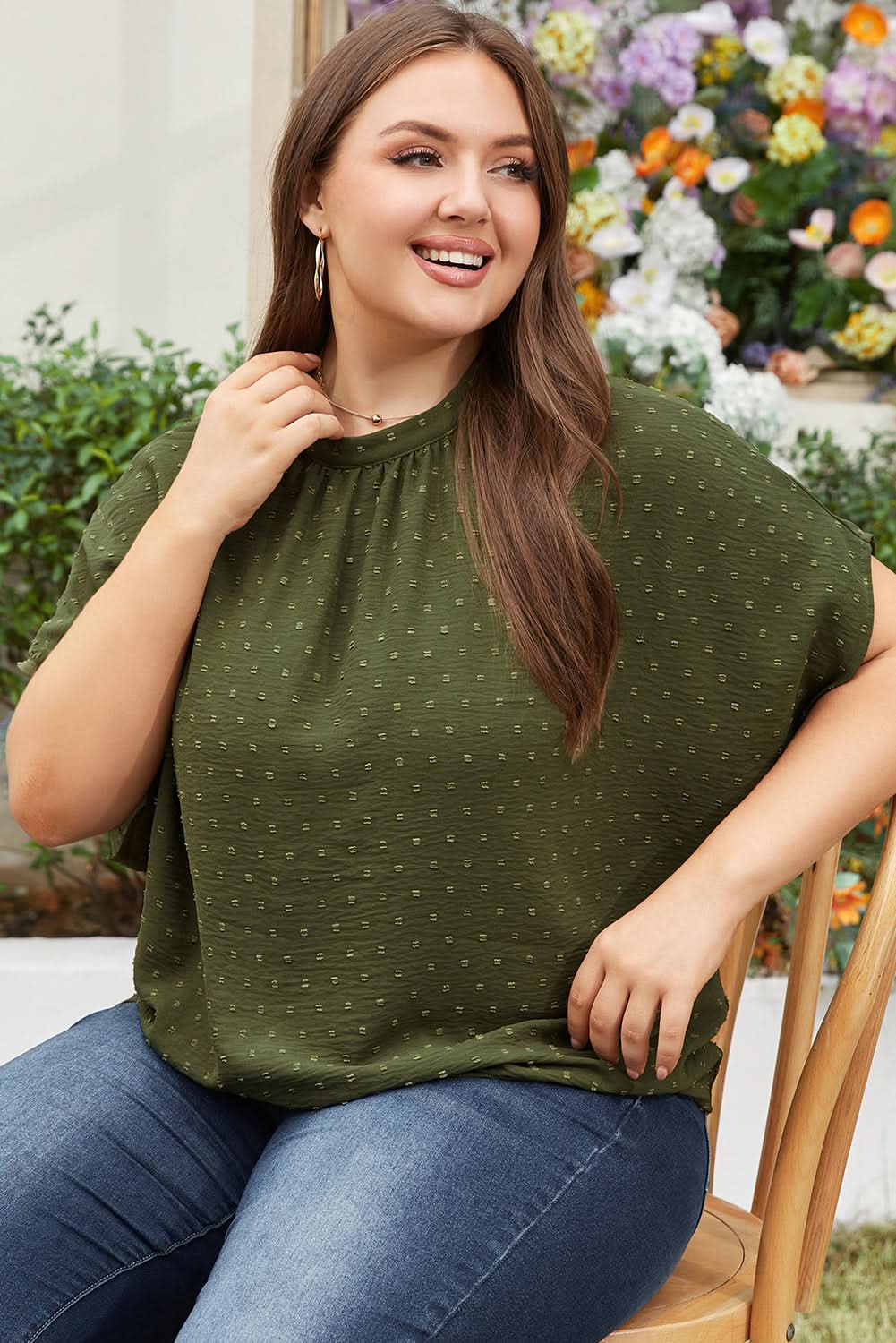 Moss green plus size swiss dot top