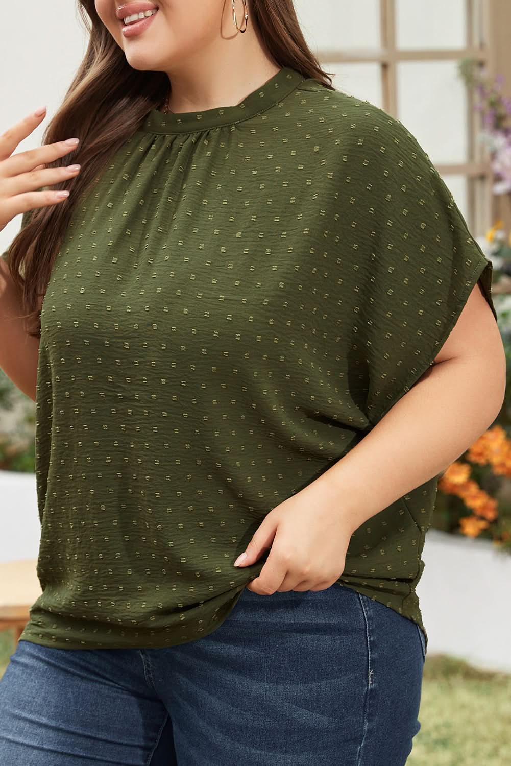 Moss green plus size swiss dot top