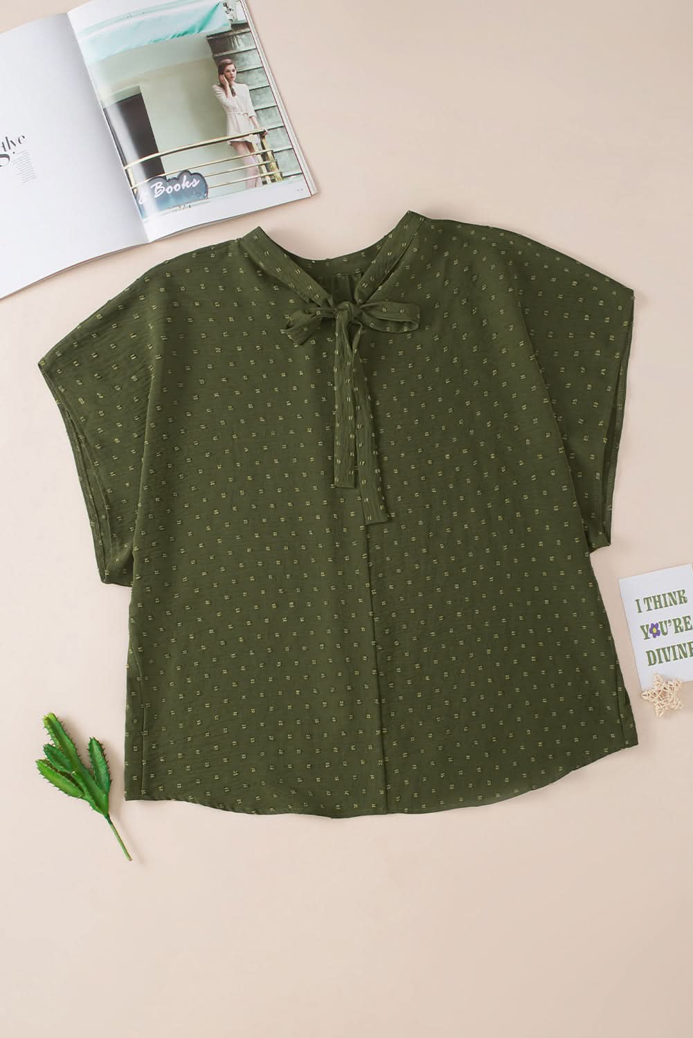 Moss green plus size swiss dot top