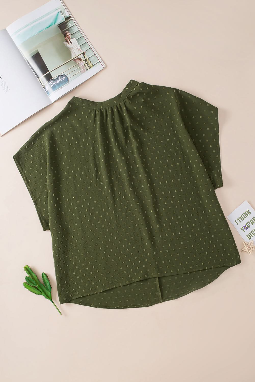 Moss green plus size swiss dot top