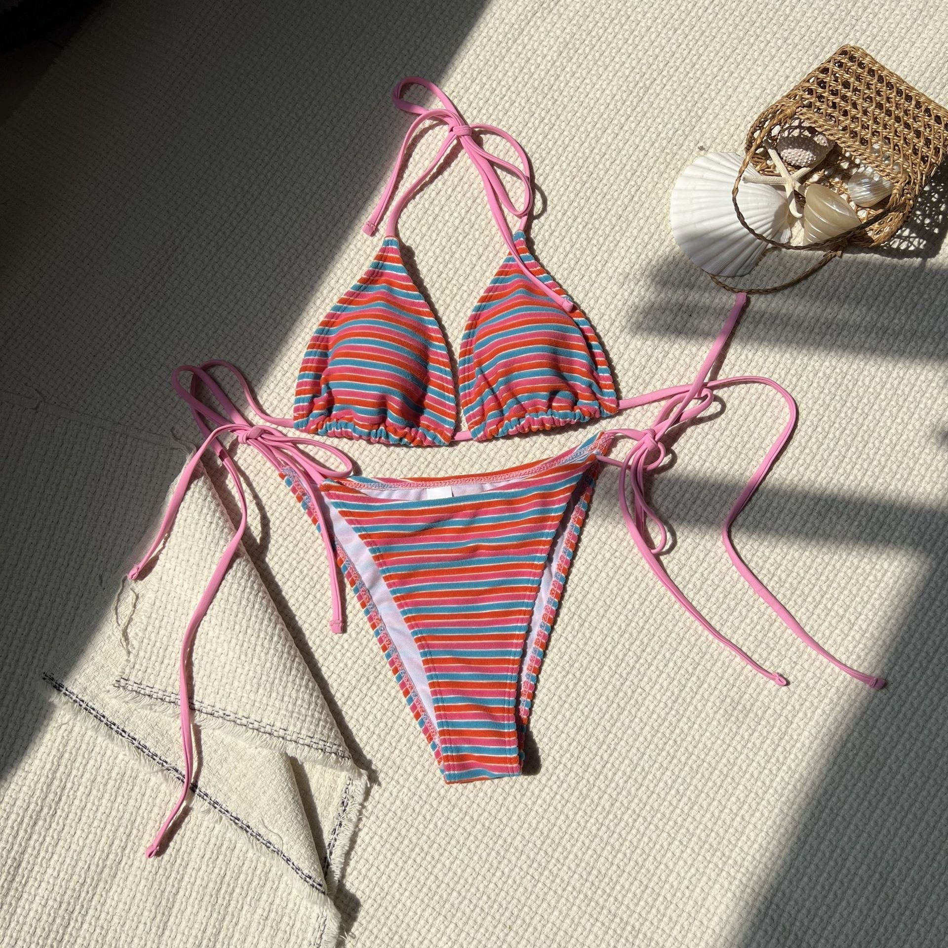 Stripe Towel Cloth Simple Sexy Split Swimsuit Bikini