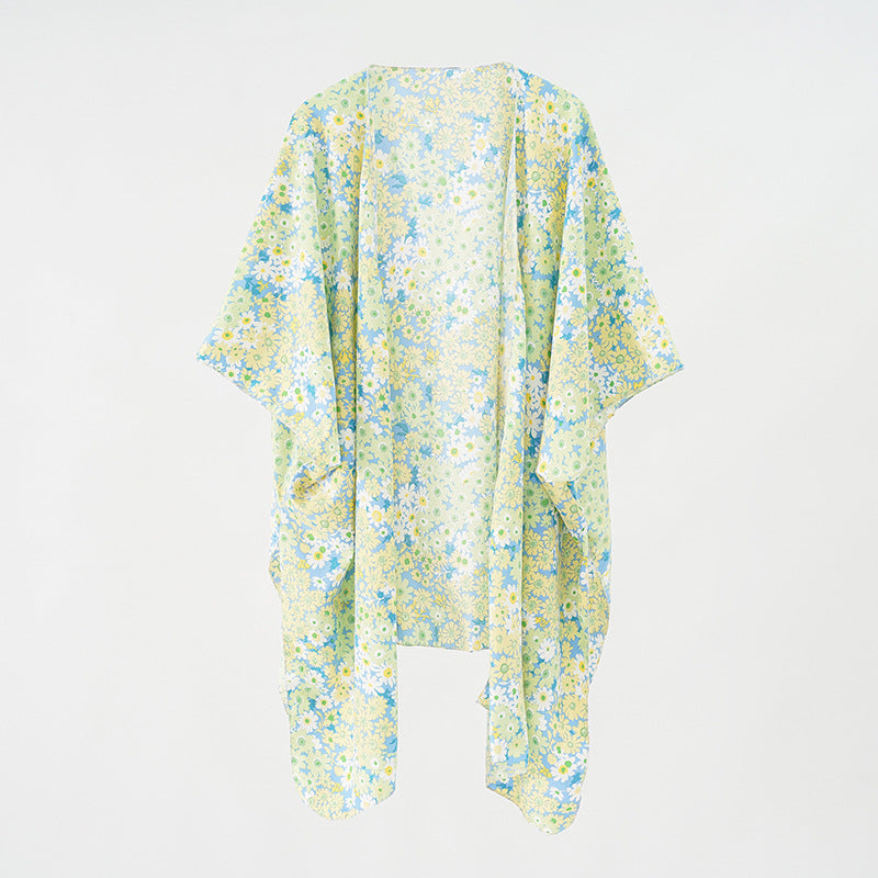 Summer Women Silk Scarf Small Floral Shawl Broom Beach Cover Up Beach Towel Long Shawl