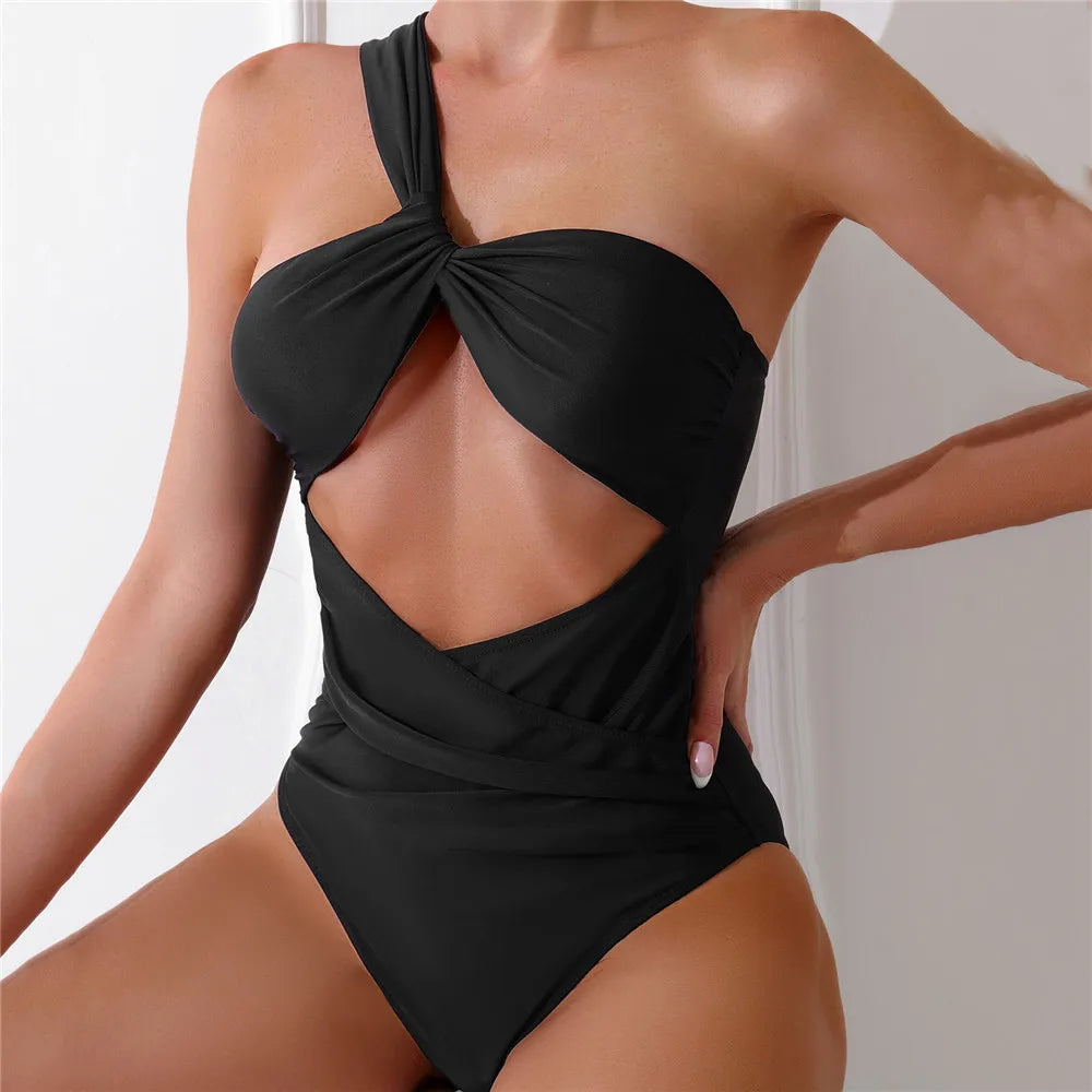 Premium One Shoulder Sexy Black One Piece Swimsuit for Women