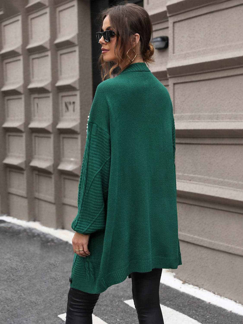 Pearl Detail Cable-Knit Cardigan