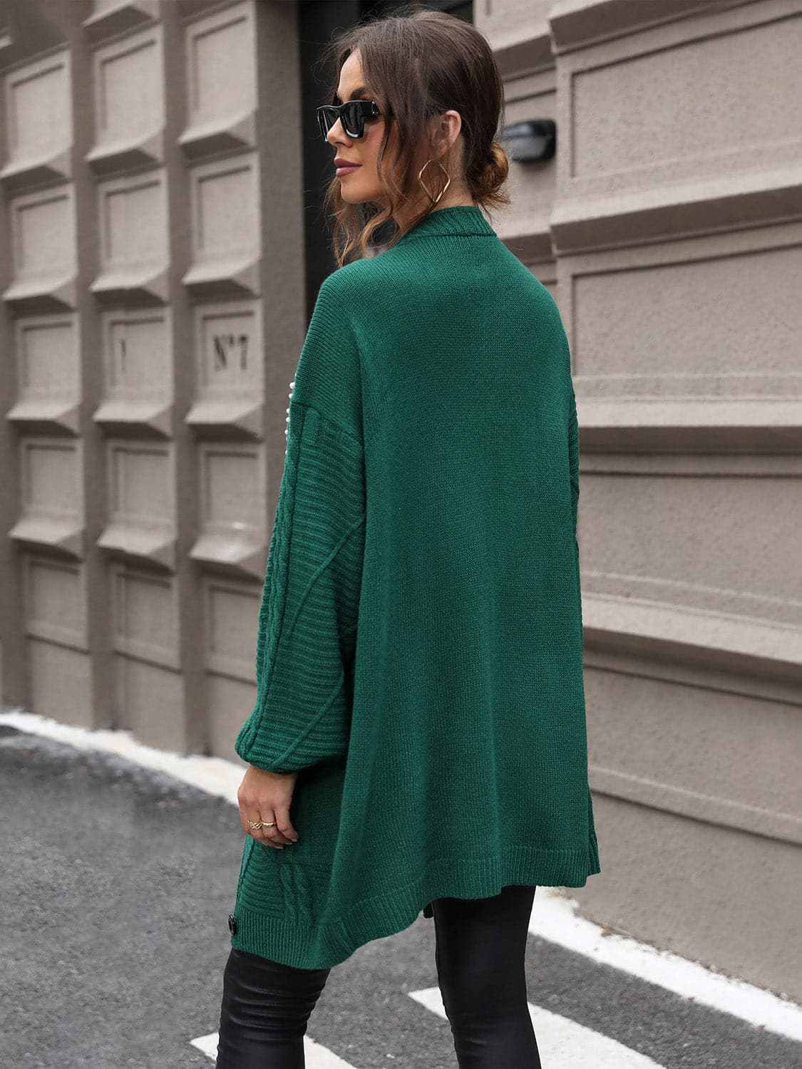 Pearl Detail Cable-Knit Cardigan