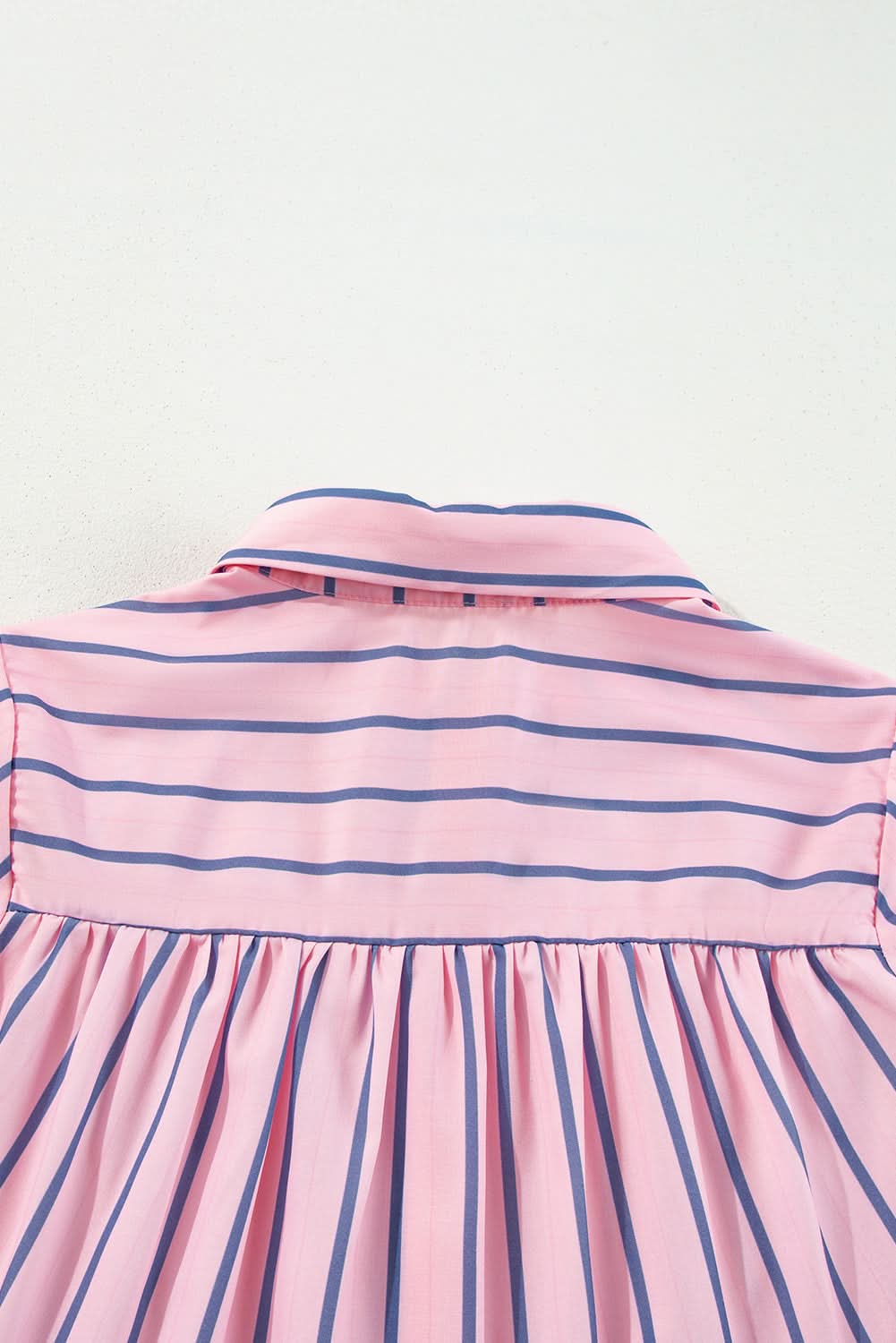 Pink Stripe Ruffled Hem Button-up Collared Shirt Mini Dress
