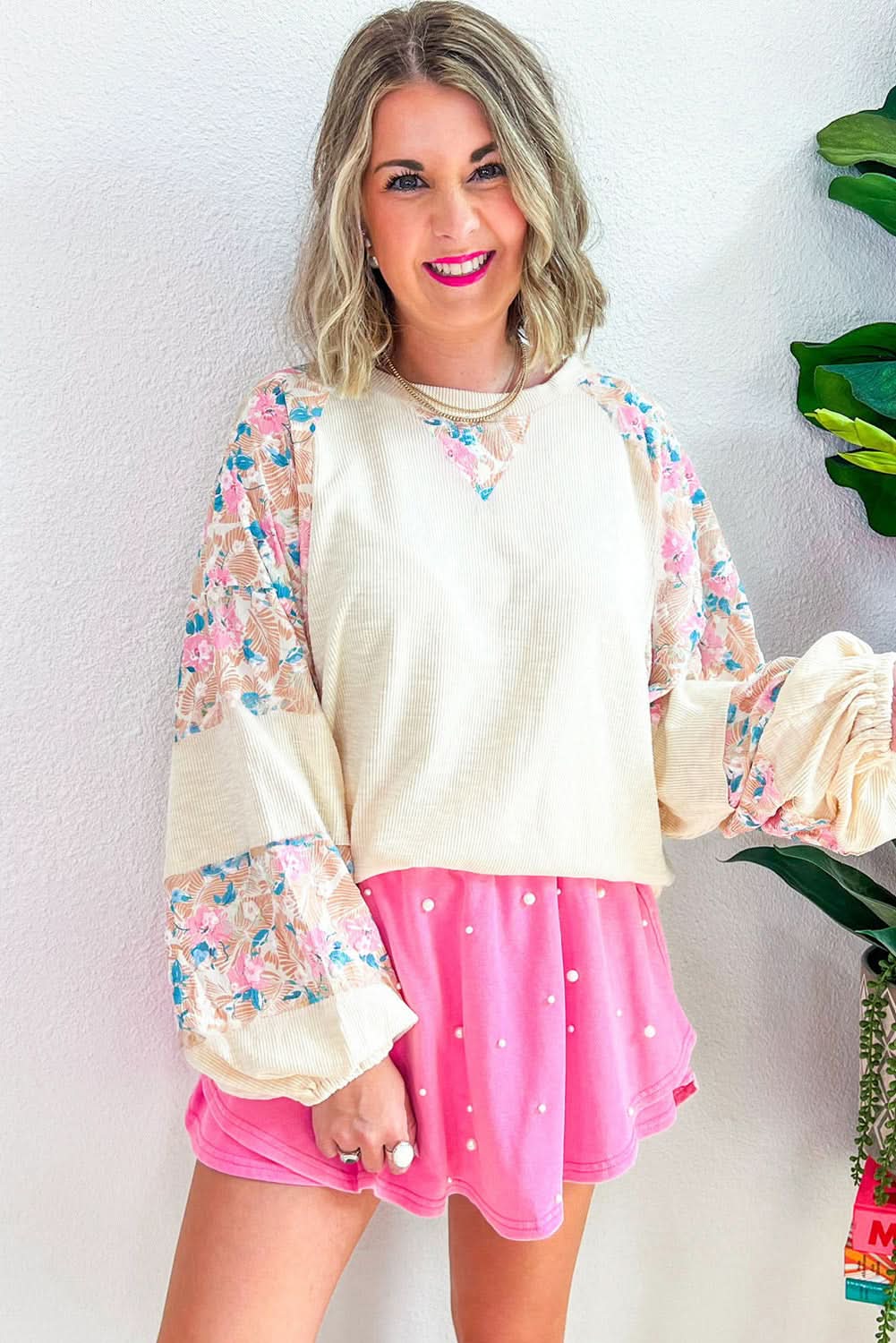 Plus-size apricot floral top