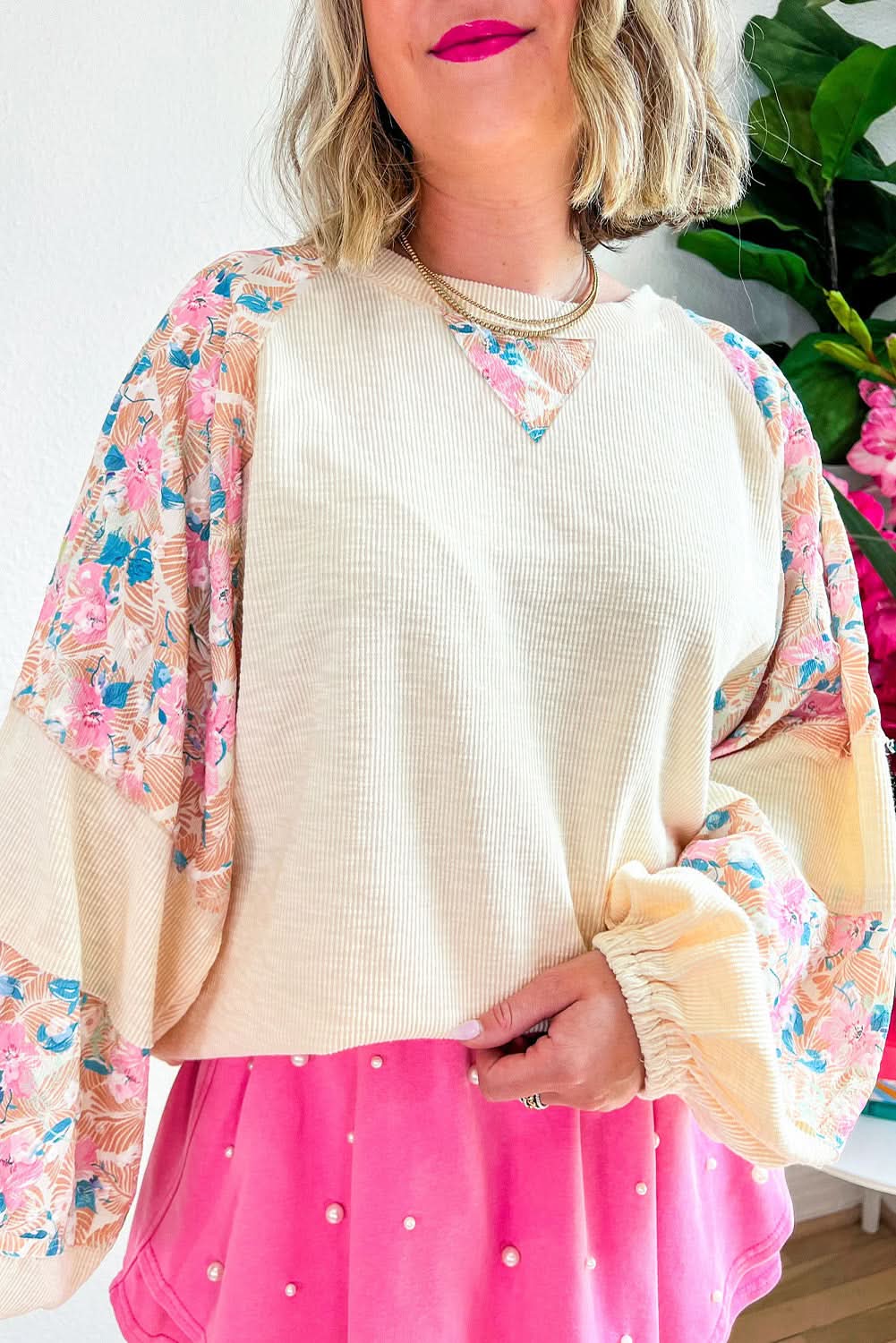 Plus-size apricot floral top