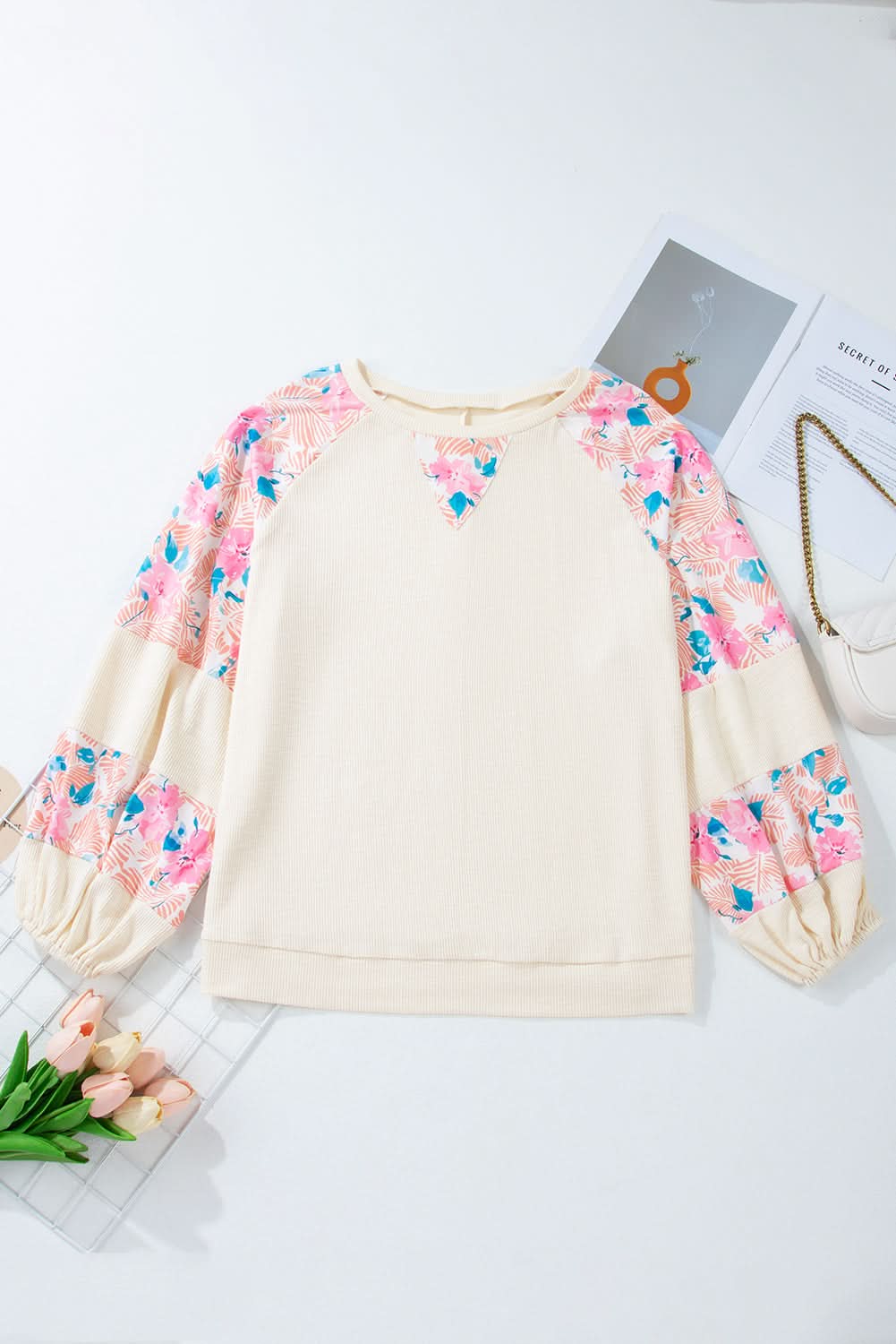 Plus-size apricot floral top