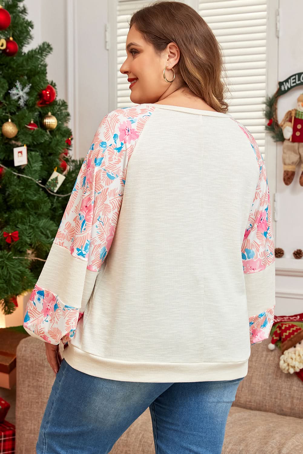 Plus-size apricot floral top