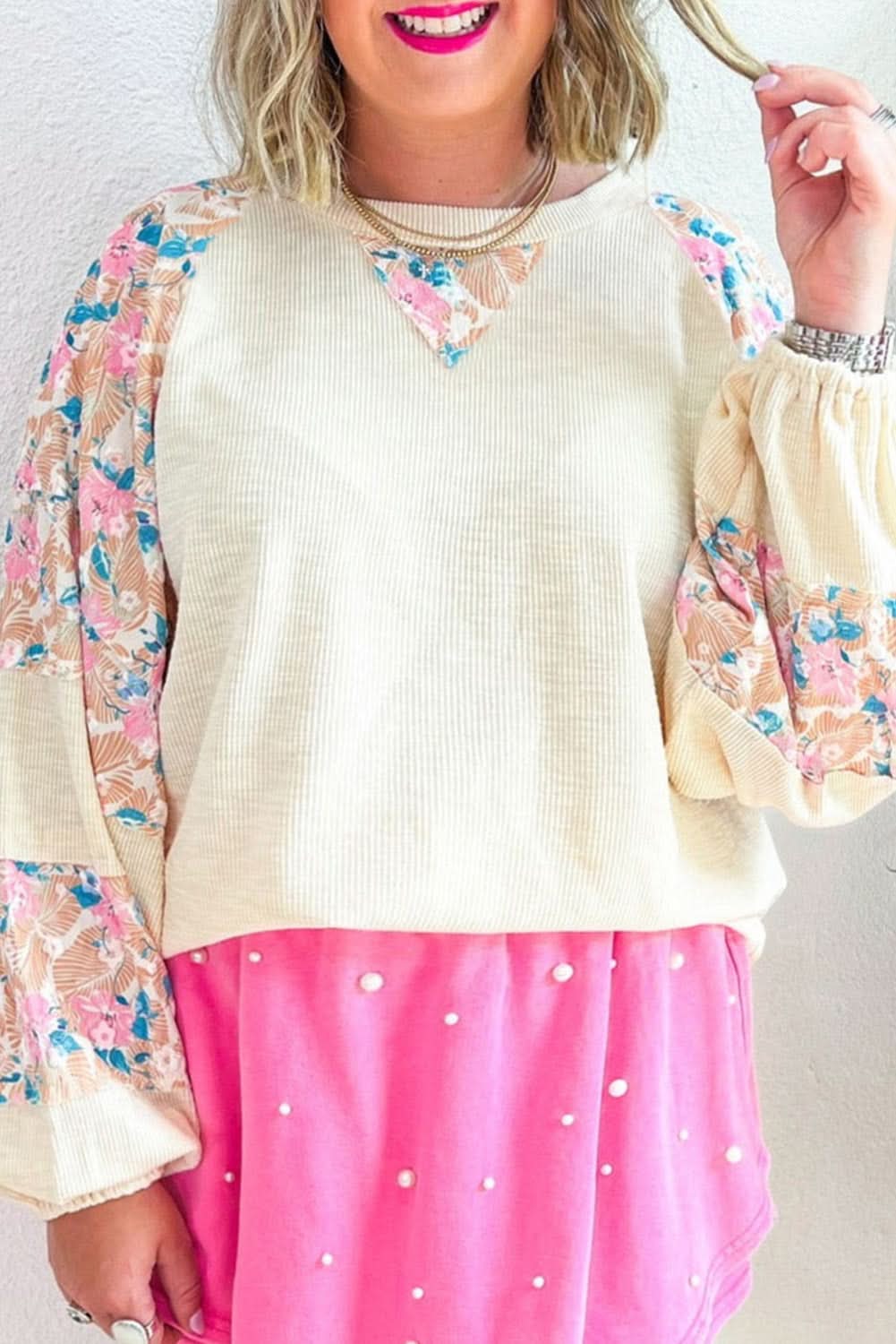 Plus-size apricot floral top