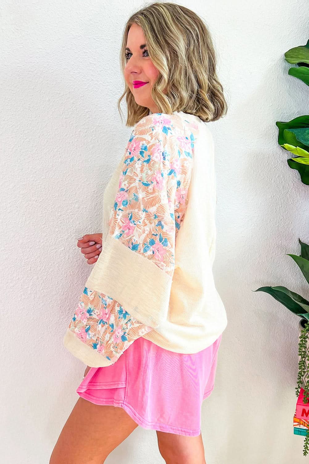 Plus-size apricot floral top