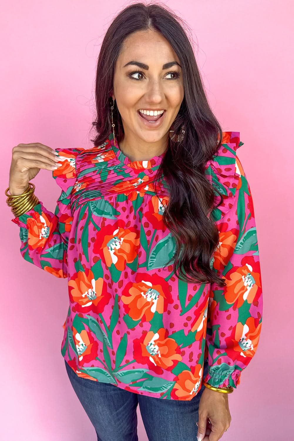 Plus size floral ruffle blouse