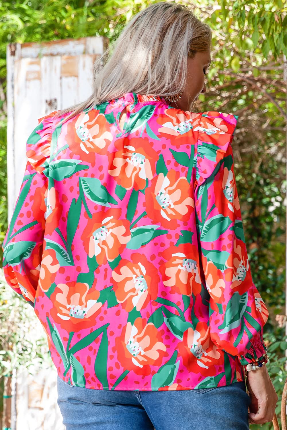 Plus size floral ruffle blouse