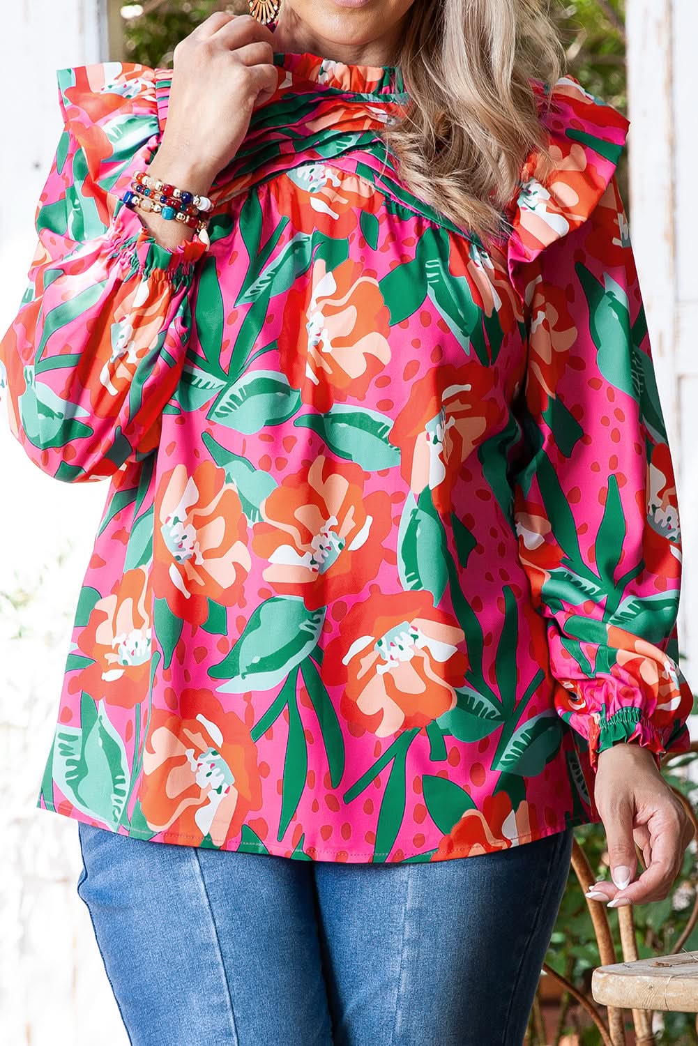 Plus size floral ruffle blouse
