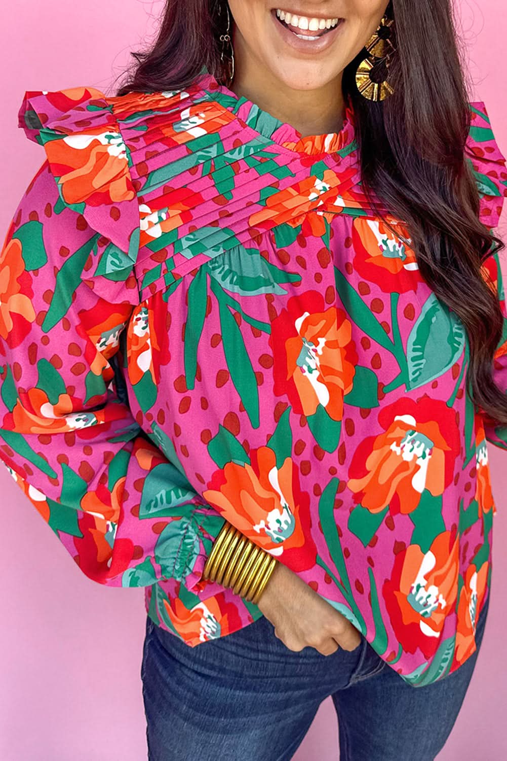 Plus size floral ruffle blouse