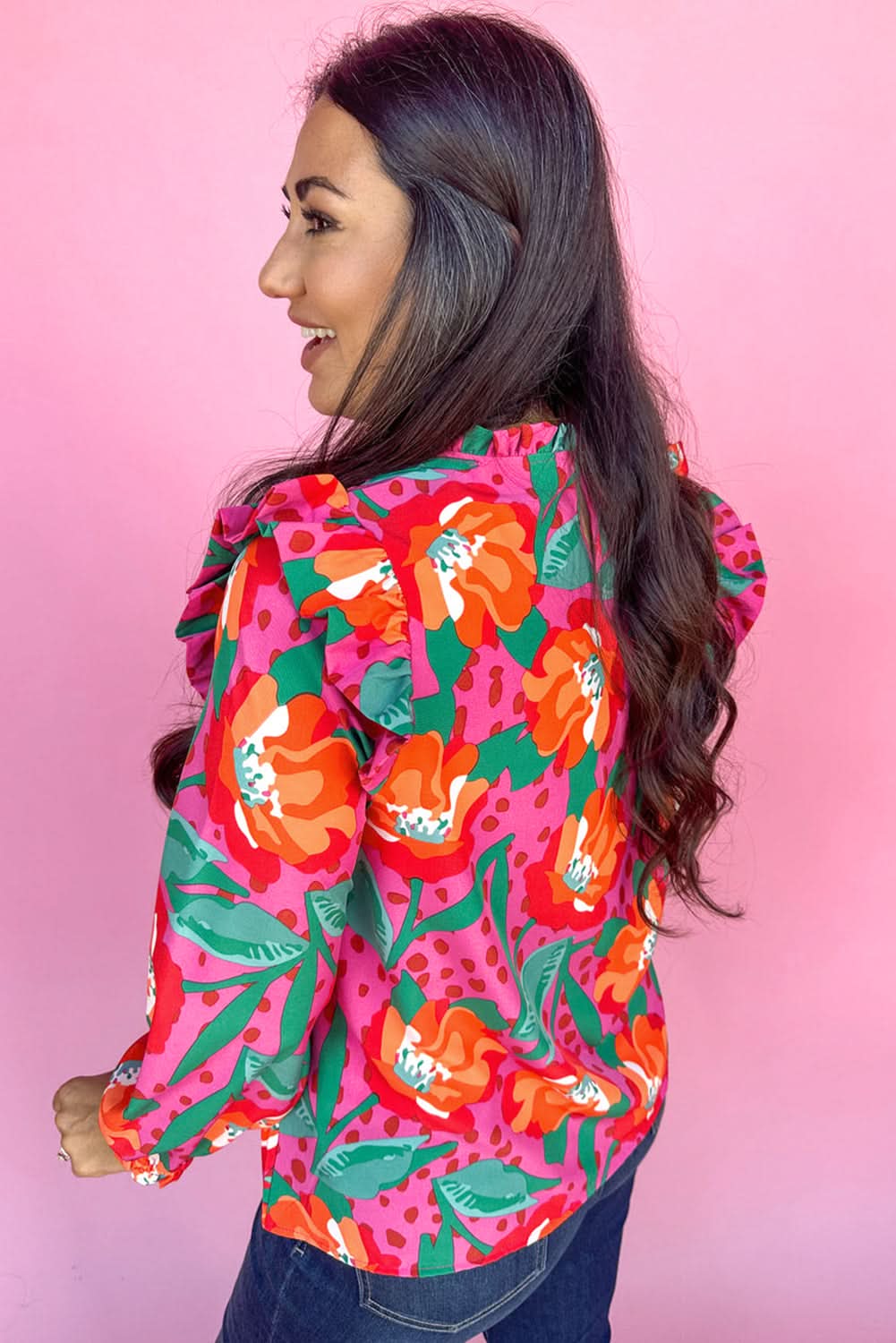 Plus size floral ruffle blouse