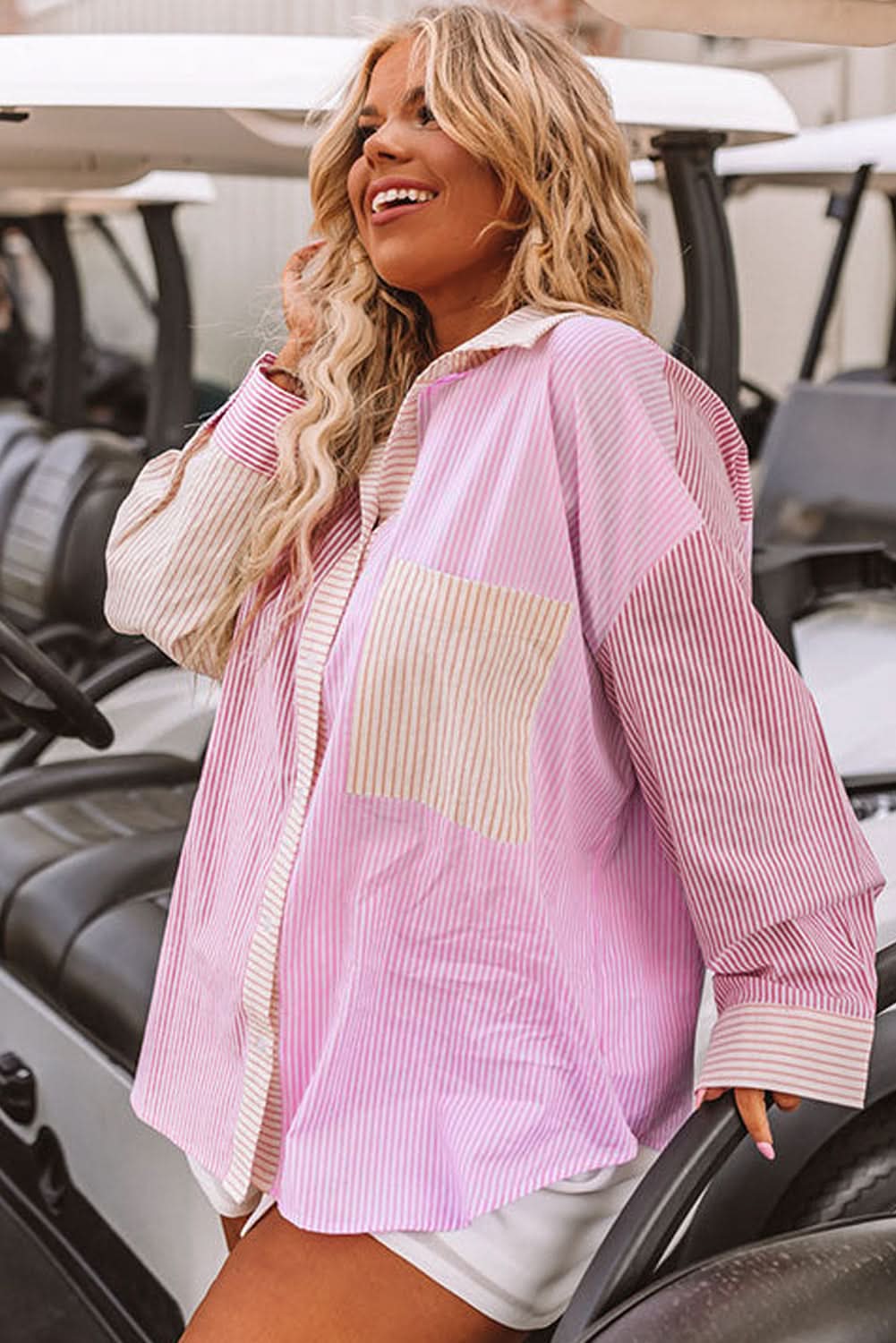 Plus size pink striped shirt