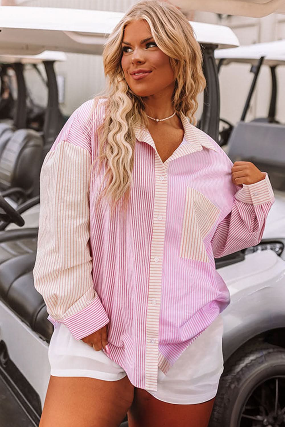 Plus size pink striped shirt
