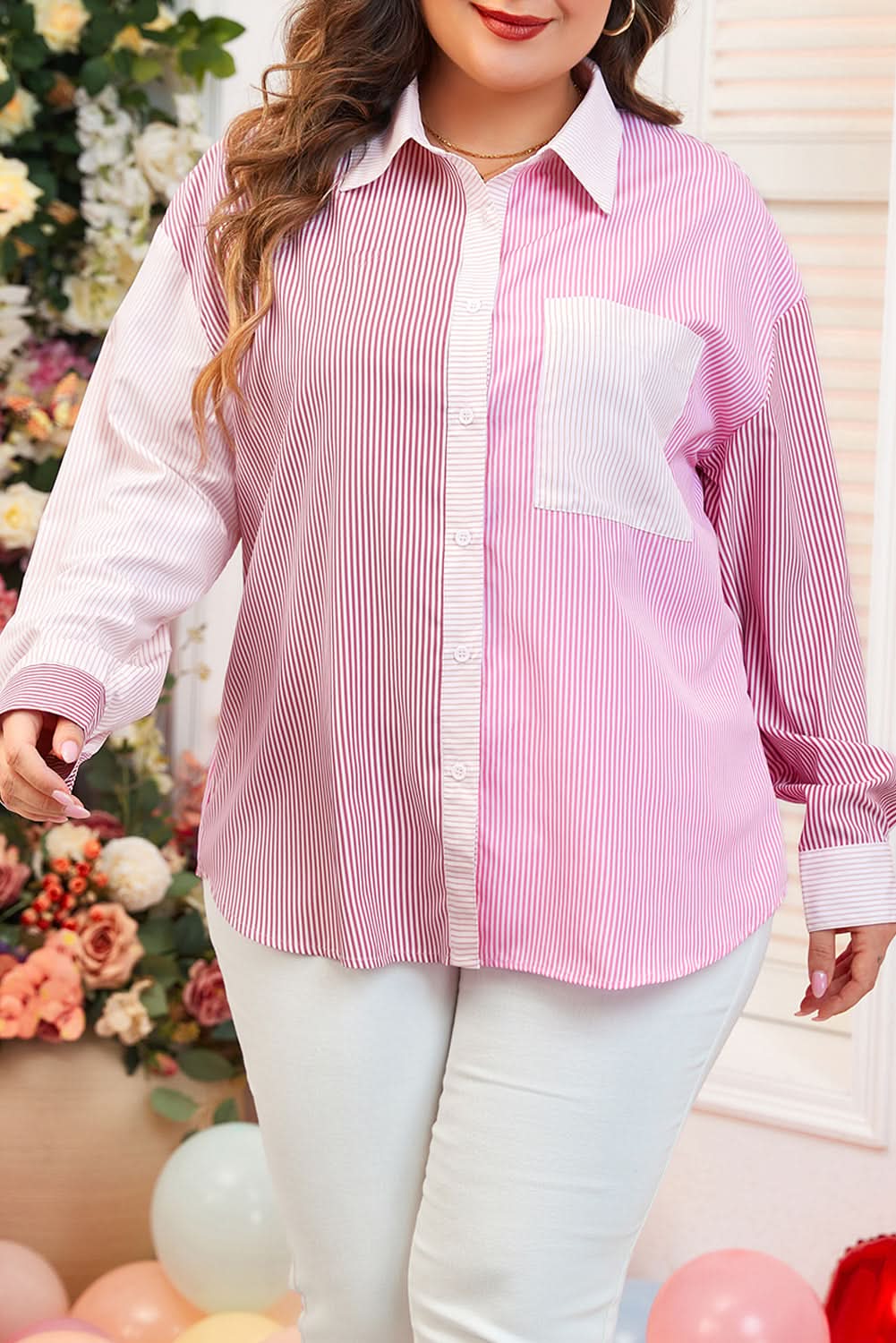 Plus size pink striped shirt