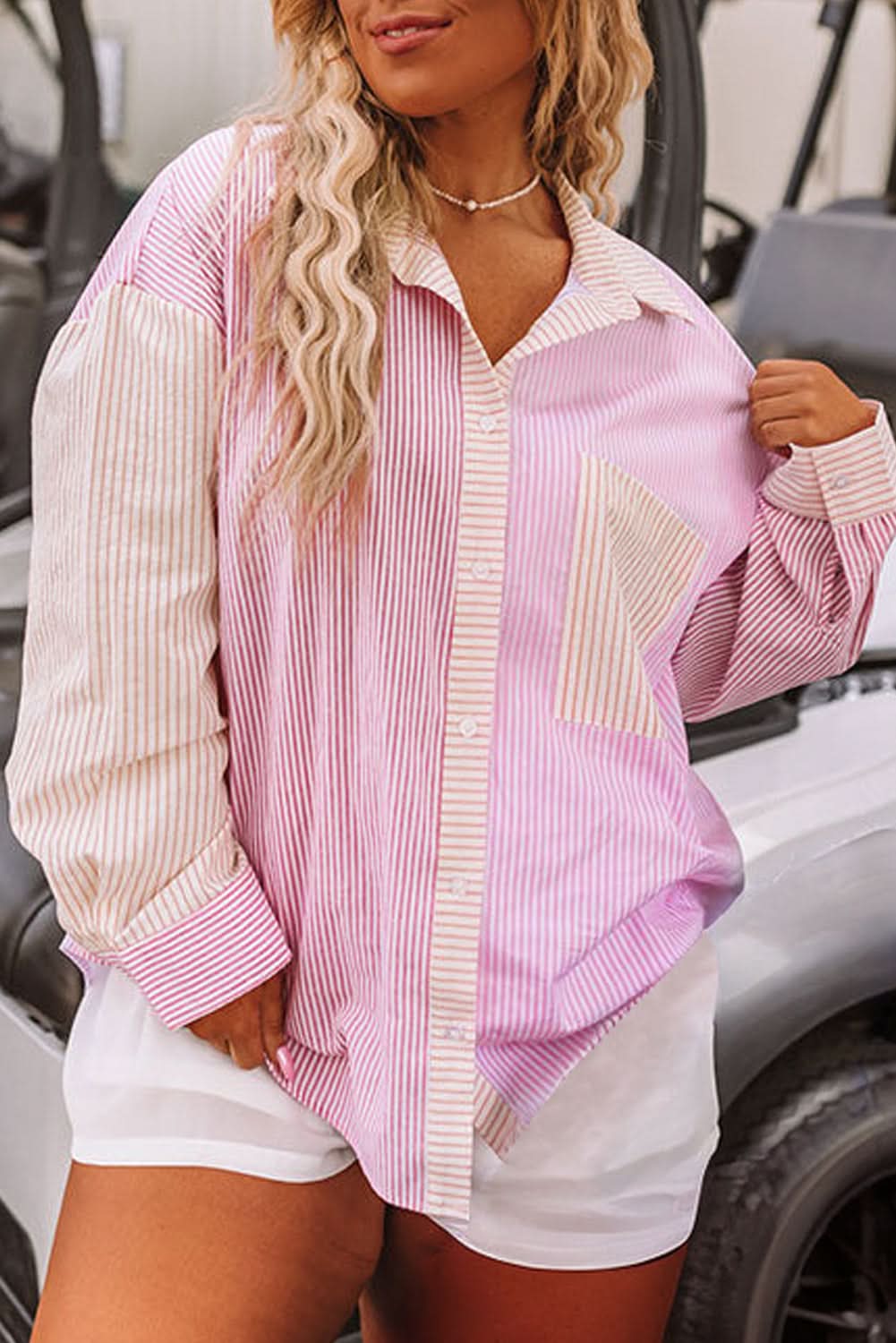 Plus size pink striped shirt