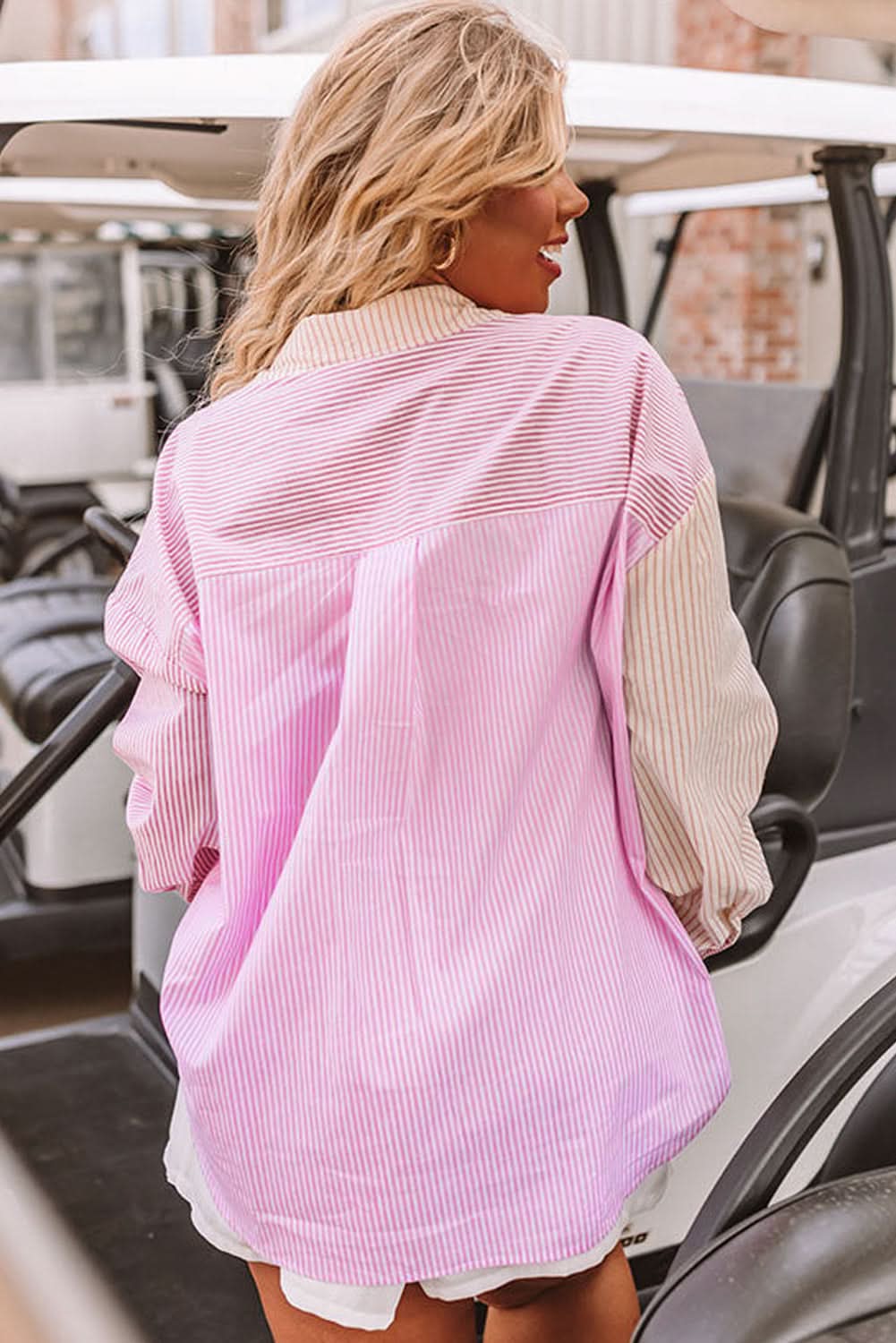 Plus size pink striped shirt